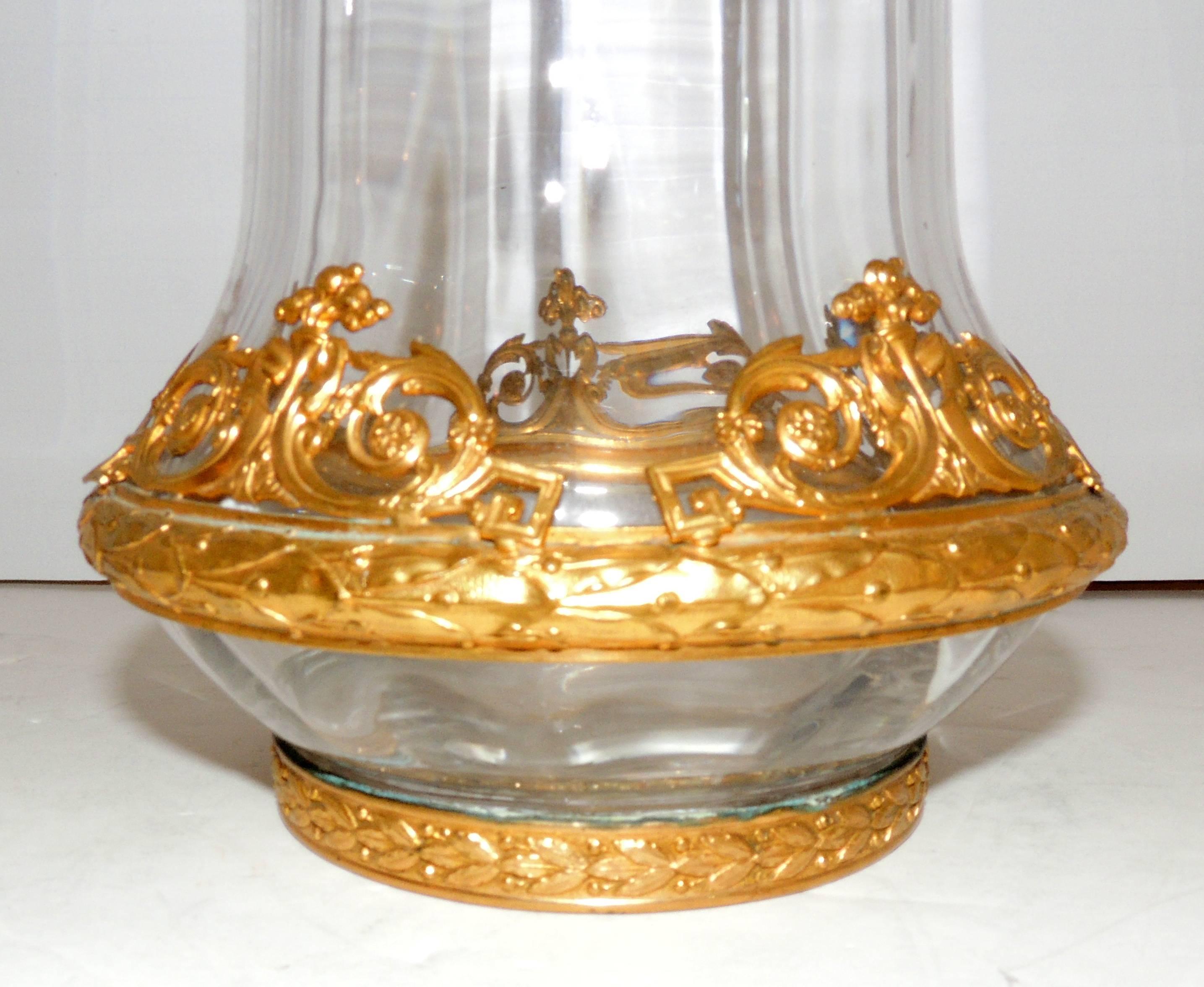 Wonderful French Ormolu Gilt Dore Bronze-Mounted Crystal Vase Glass Urn In Good Condition In Roslyn, NY