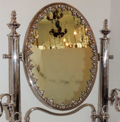 Wonderful English Silver Plated Shaving Dressing Tilt Candelabra Wreath Mirror