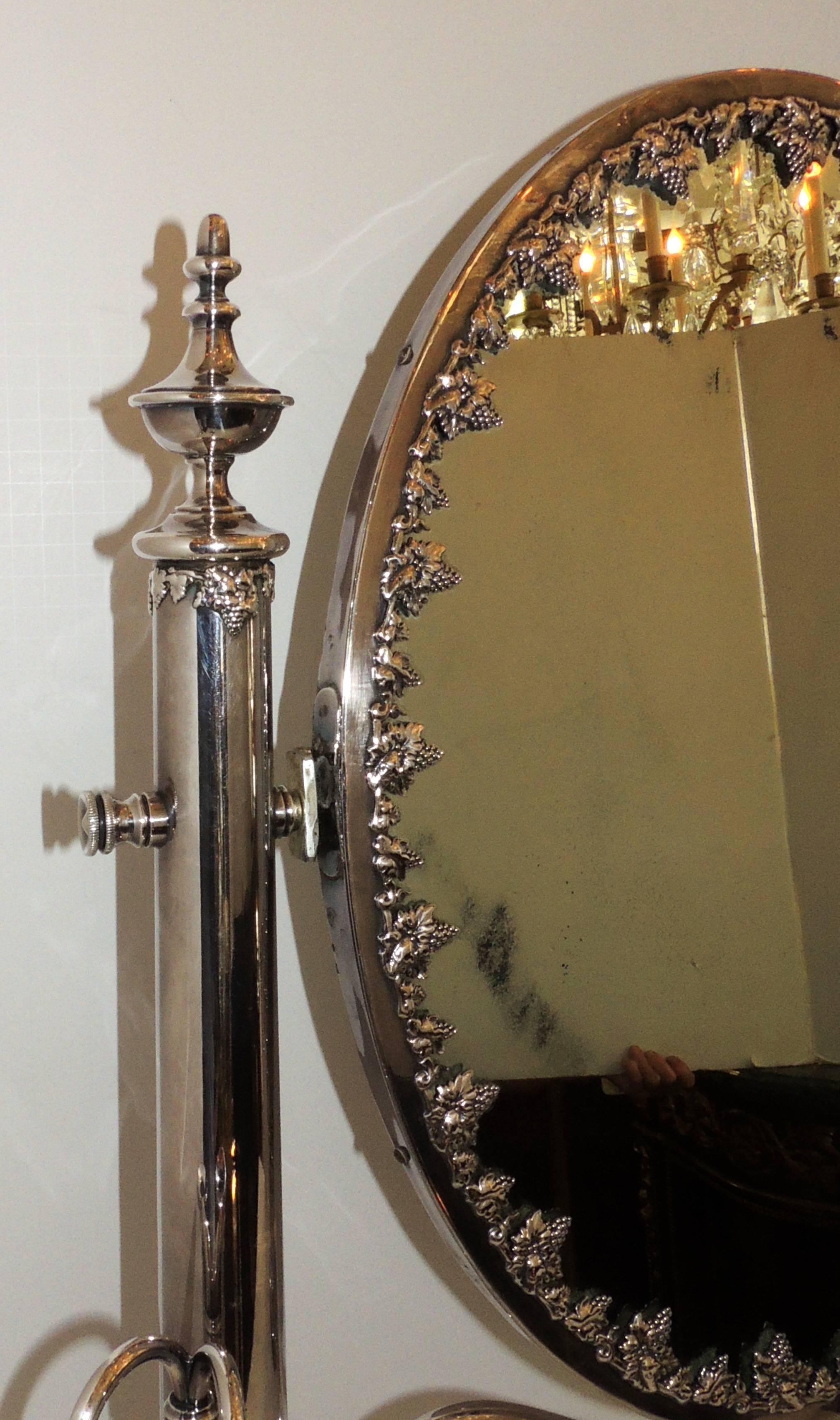 Wonderful English Silver Plated Shaving Dressing Tilt Candelabra Wreath Mirror 1