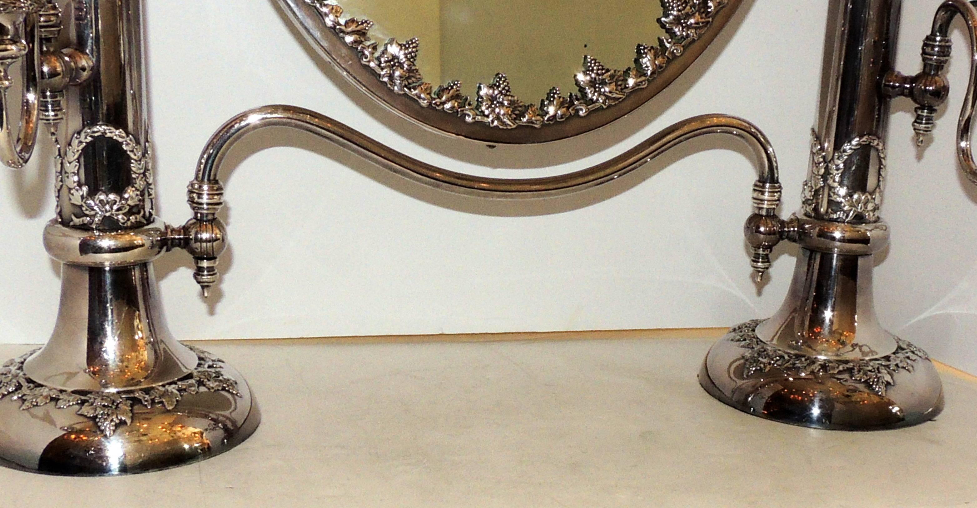 Wonderful English Silver Plated Shaving Dressing Tilt Candelabra Wreath Mirror 2