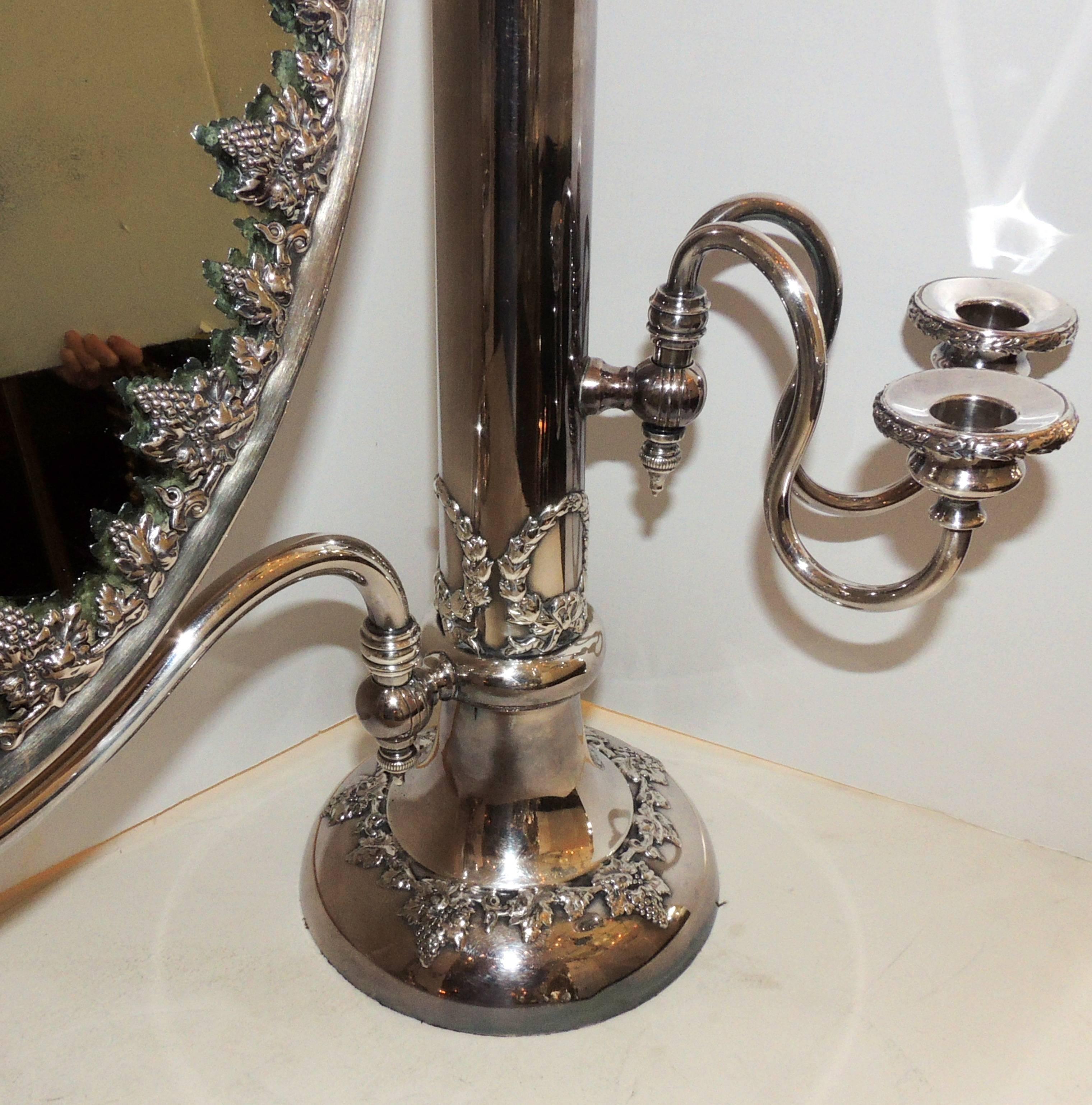 Wonderful English Silver Plated Shaving Dressing Tilt Candelabra Wreath Mirror 5