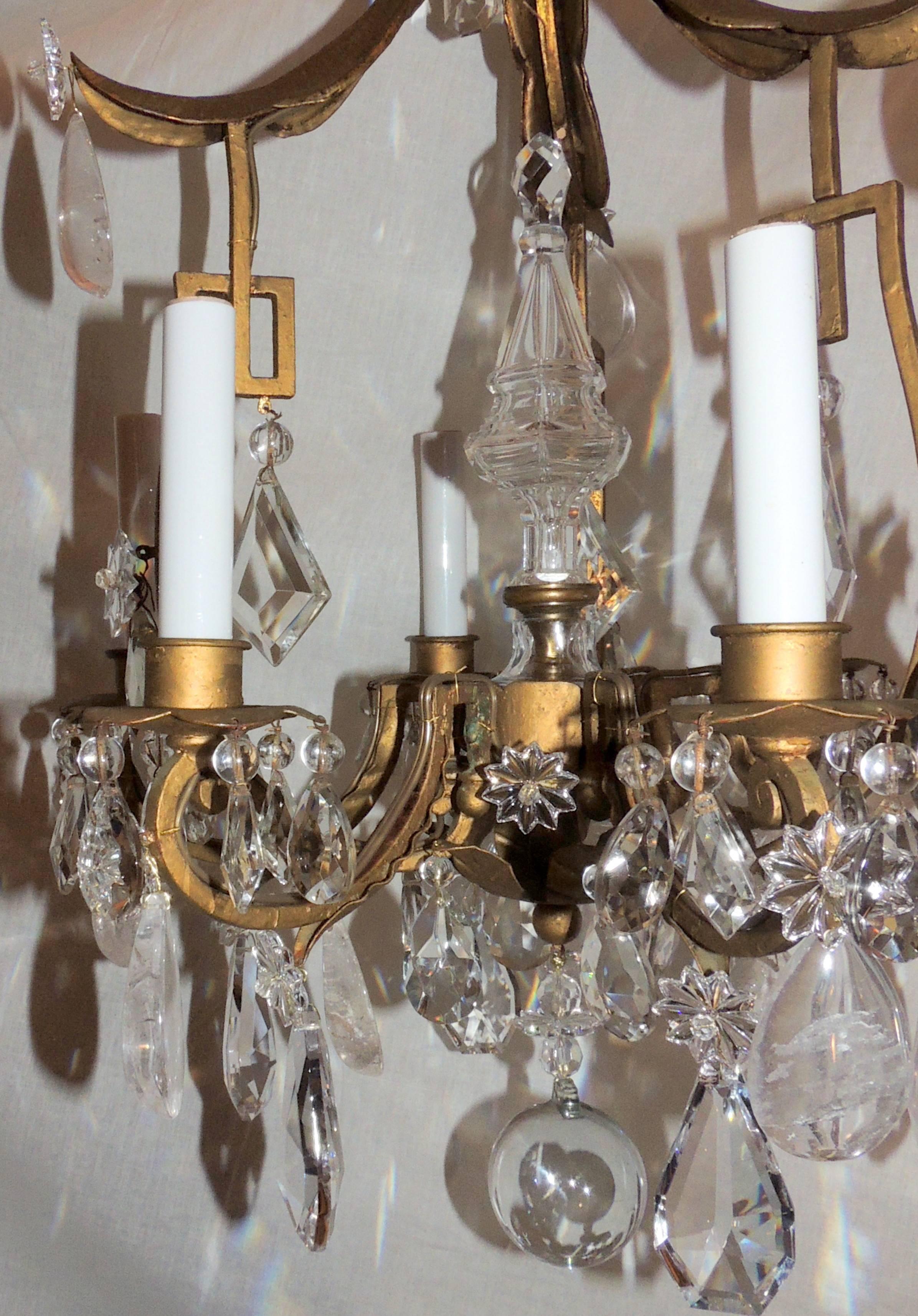 Wonderful French Pagoda Gilt Rock Crystal Bagues Chandelier Six-Light Fixture For Sale 2
