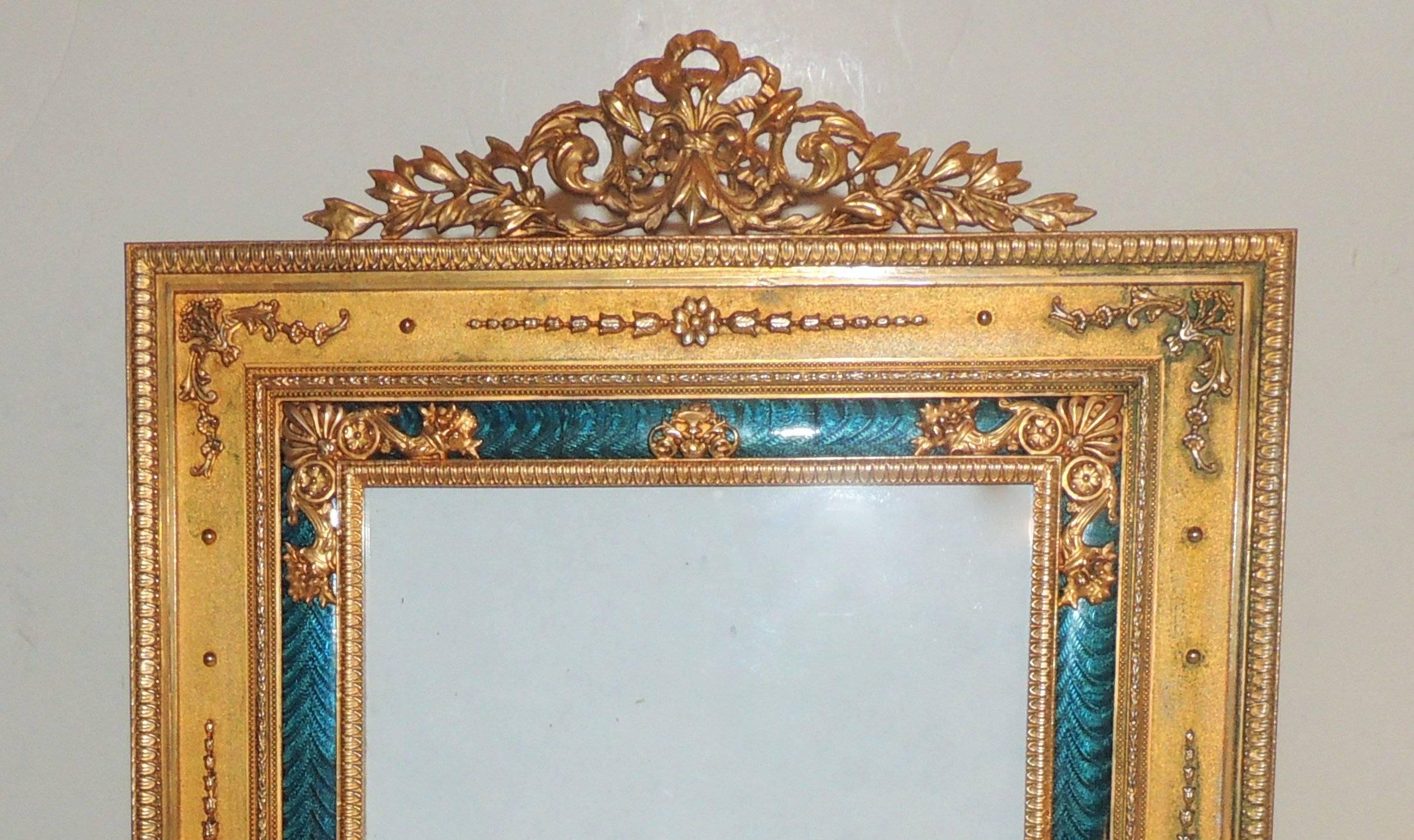 Gilt Elegant French Regency Empire Dore Bronze Very Fine Green Enamel Picture Frame