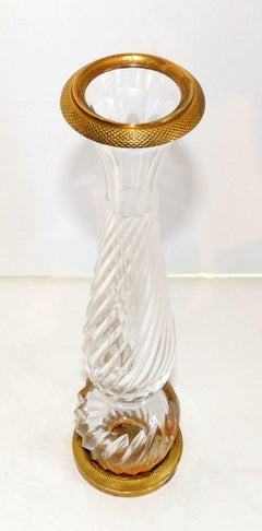 Wonderful French Dore Bronze Crystal Swirl Glass Ormolu-Mounted Baccarat Vase
