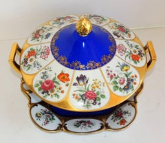 Wonderful German Hand-Painted Porcelain Hutschenreuther Three-Piece Tureen Set
