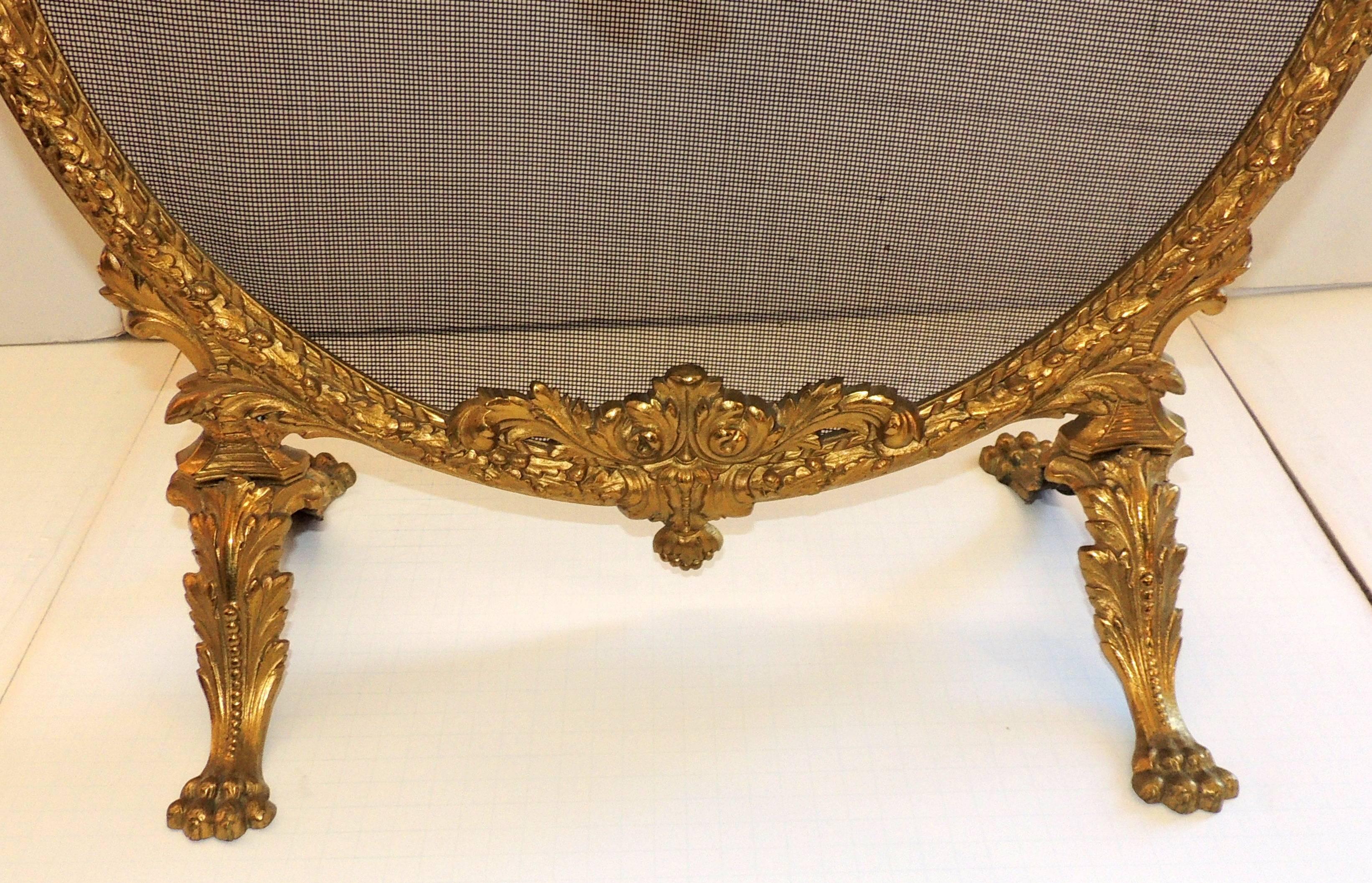 Belle Époque French Doré Bronze Oval Ormolu-Mounted Basket Bows Instruments Fireplace Screen