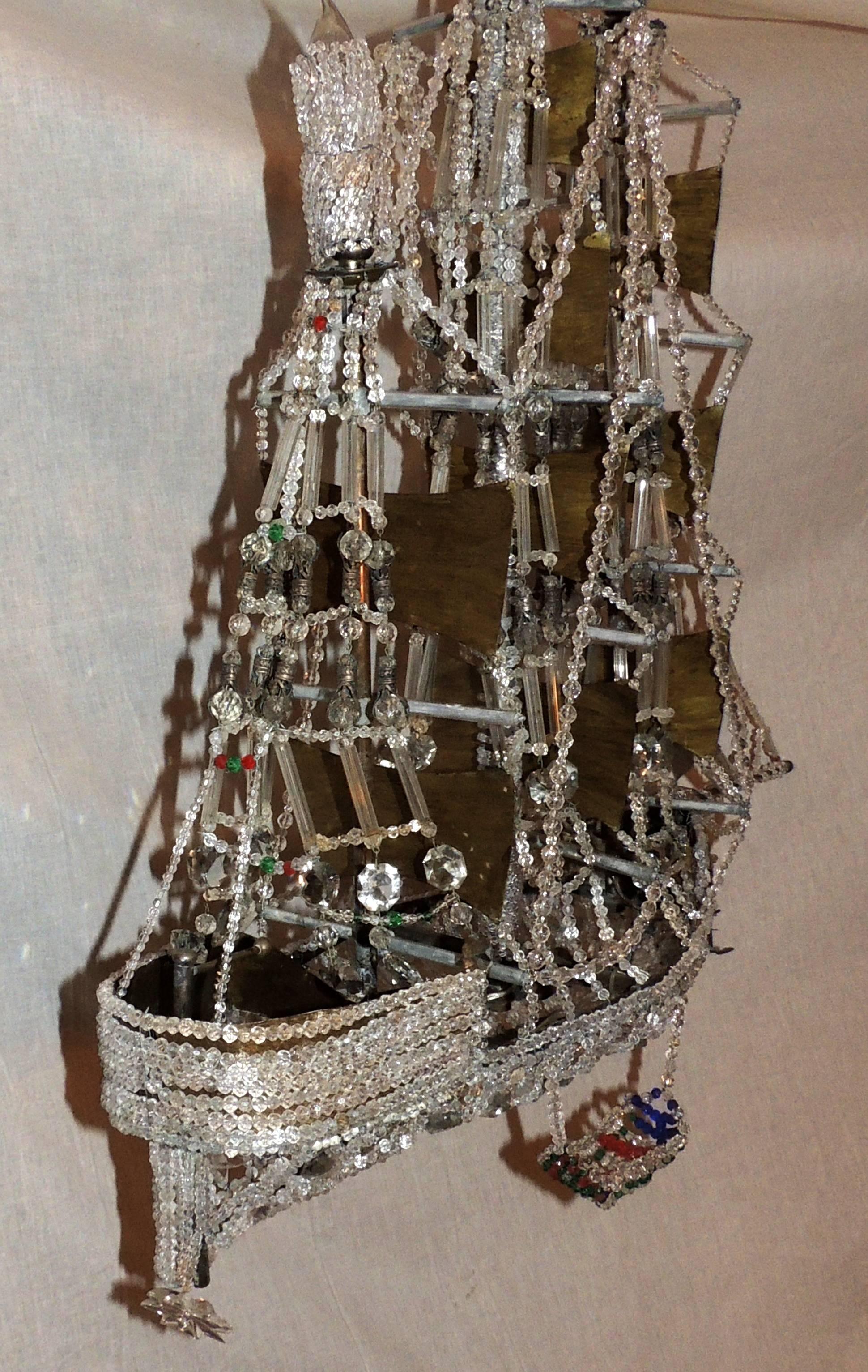 Wonderful Vintage Beaded Crystal Italian Boat Ship Chandelier Light Fixture 3