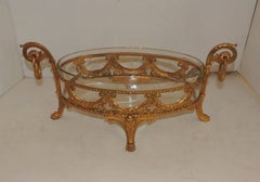 Dore Bronze Crystal Oval Bowl Centerpiece Ormolu Bows Filigree Swag Paw Feet