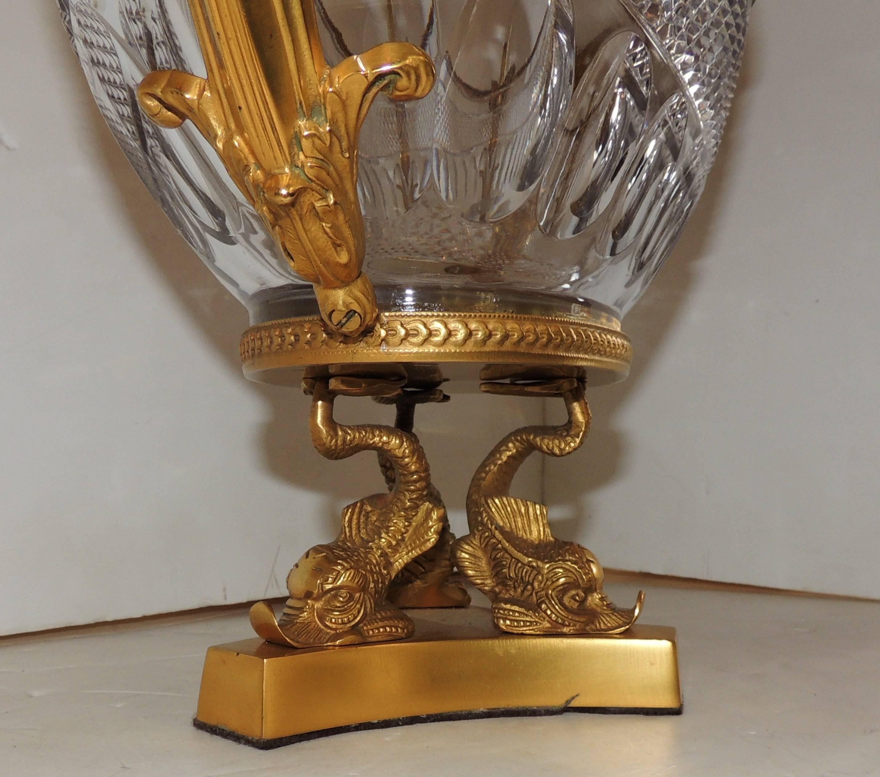 Wonderful French Doré Bronze Crystal Ormolu Swan Centerpiece Dolphin Pedestal 1