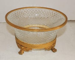 Wonderful French Ormolu Doré Bronze Cut Crystal Gilt Paw Feet Centerpiece Bowl