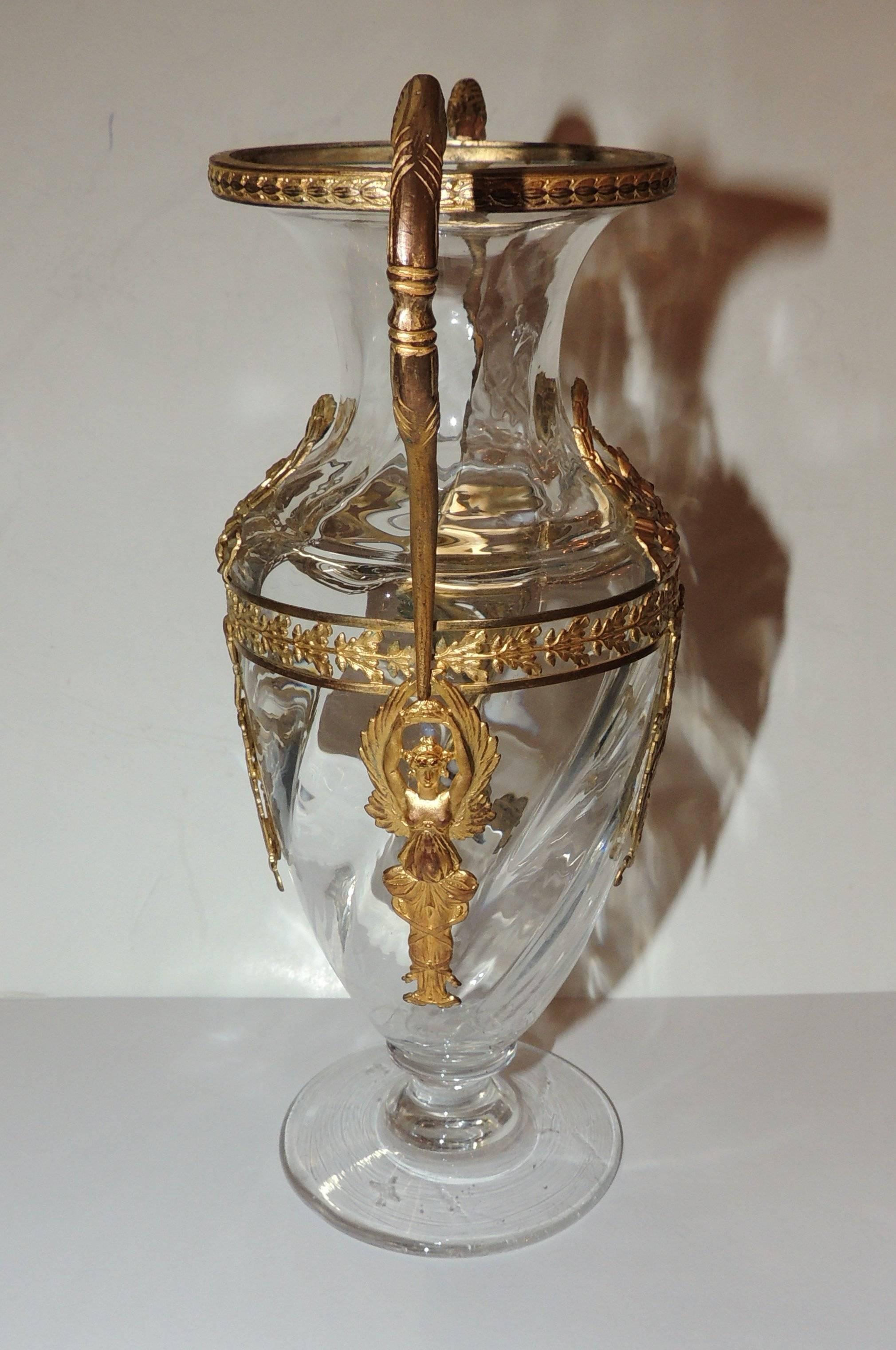 Mid-20th Century Wonderful French Bronze Ormolu-Mounted Crystal Floral and Ribbon Fluted Vase