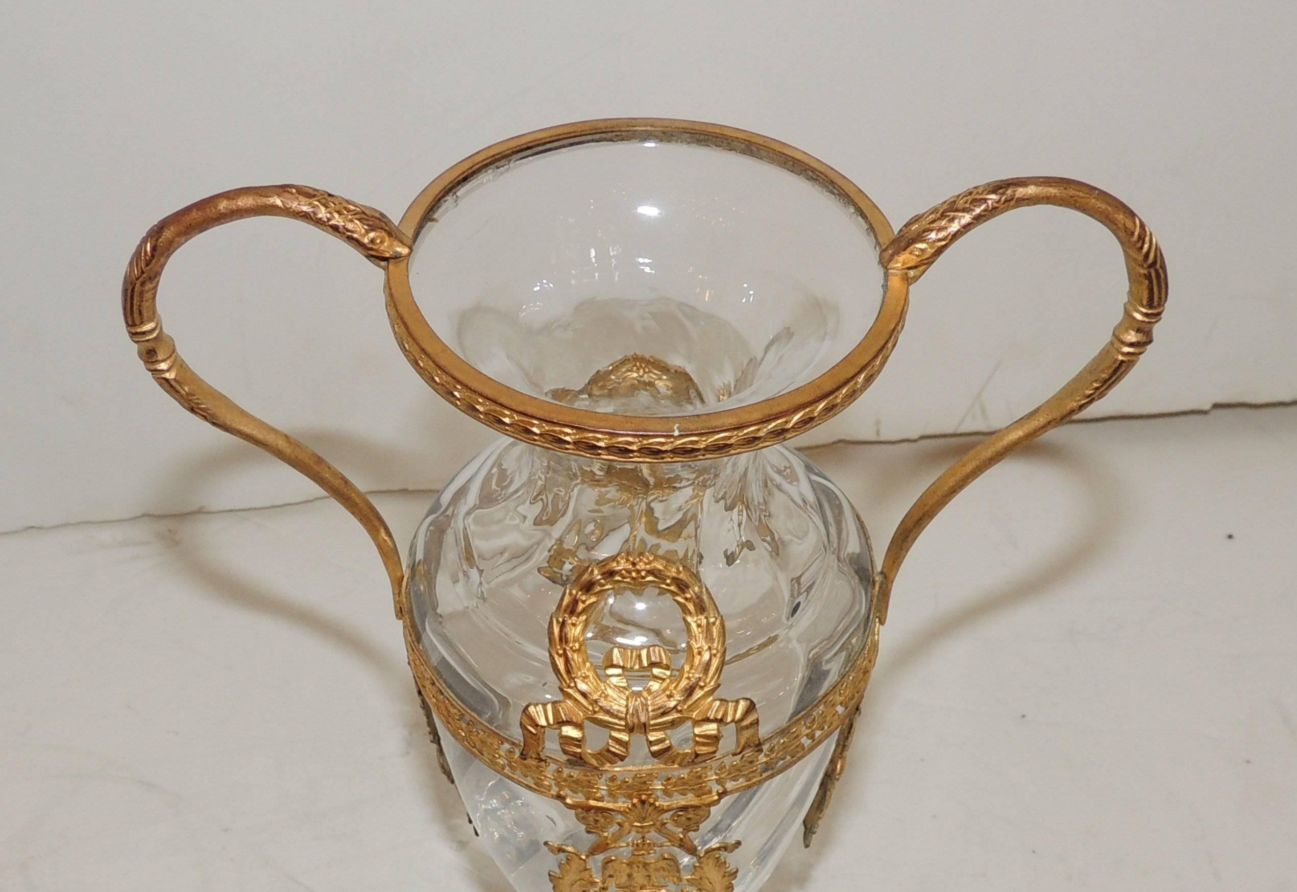 Gilt Wonderful French Bronze Ormolu-Mounted Crystal Floral and Ribbon Fluted Vase