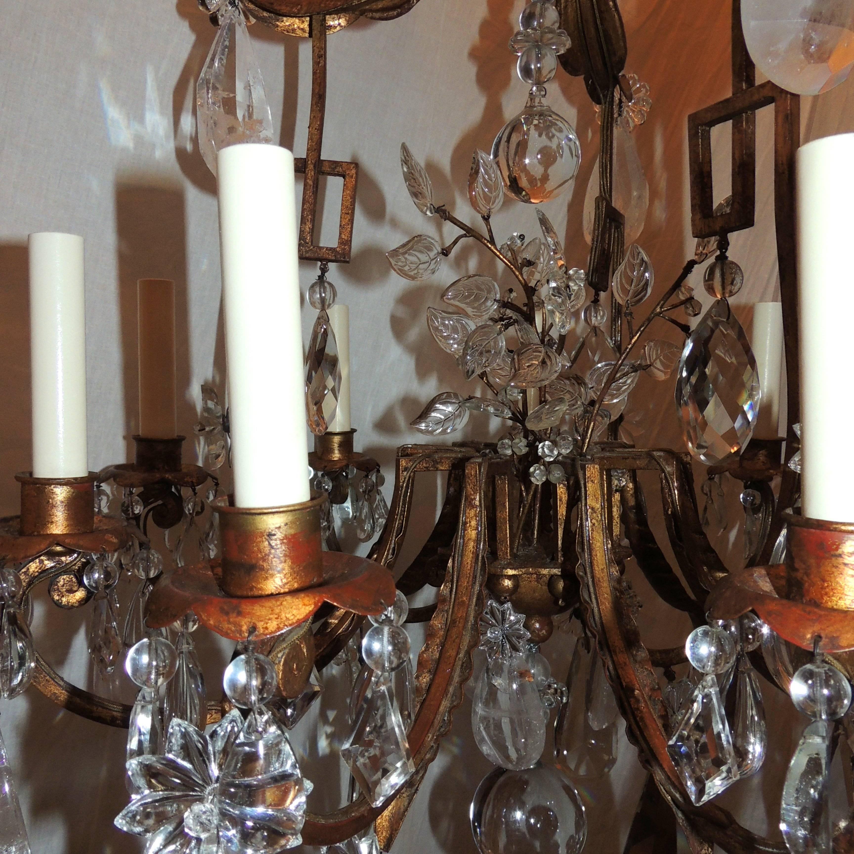Fine Transitional Pagoda Bagues Jansen Nine-Light Gilt Rock Crystal Chandelier In Good Condition In Roslyn, NY