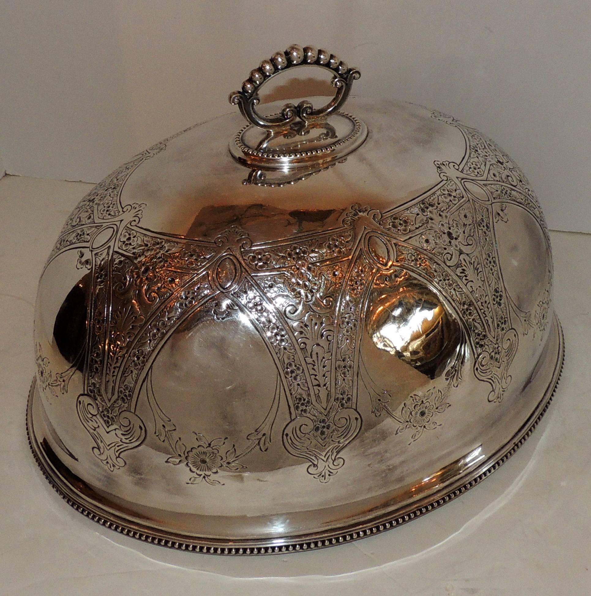 English Antique Silver Plated Meat Food Turkey Dome Cover Victorian Cloche Large Serving