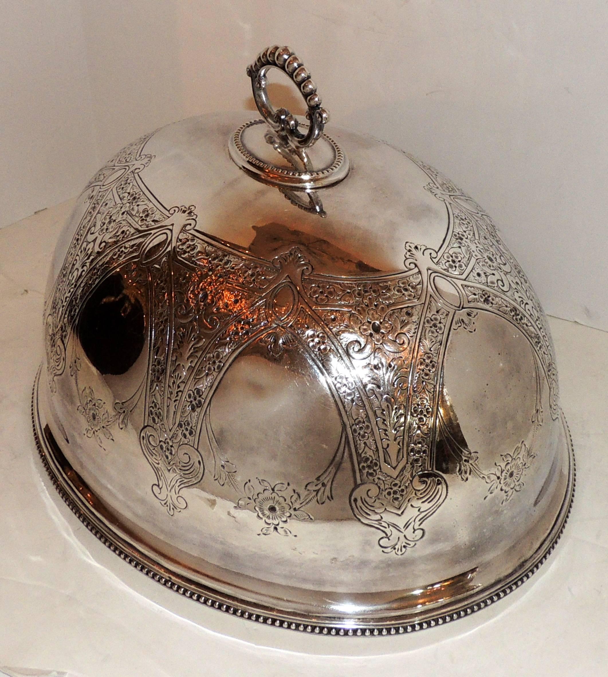 Antique Silver Plated Meat Food Turkey Dome Cover Victorian Cloche Large Serving In Good Condition In Roslyn, NY