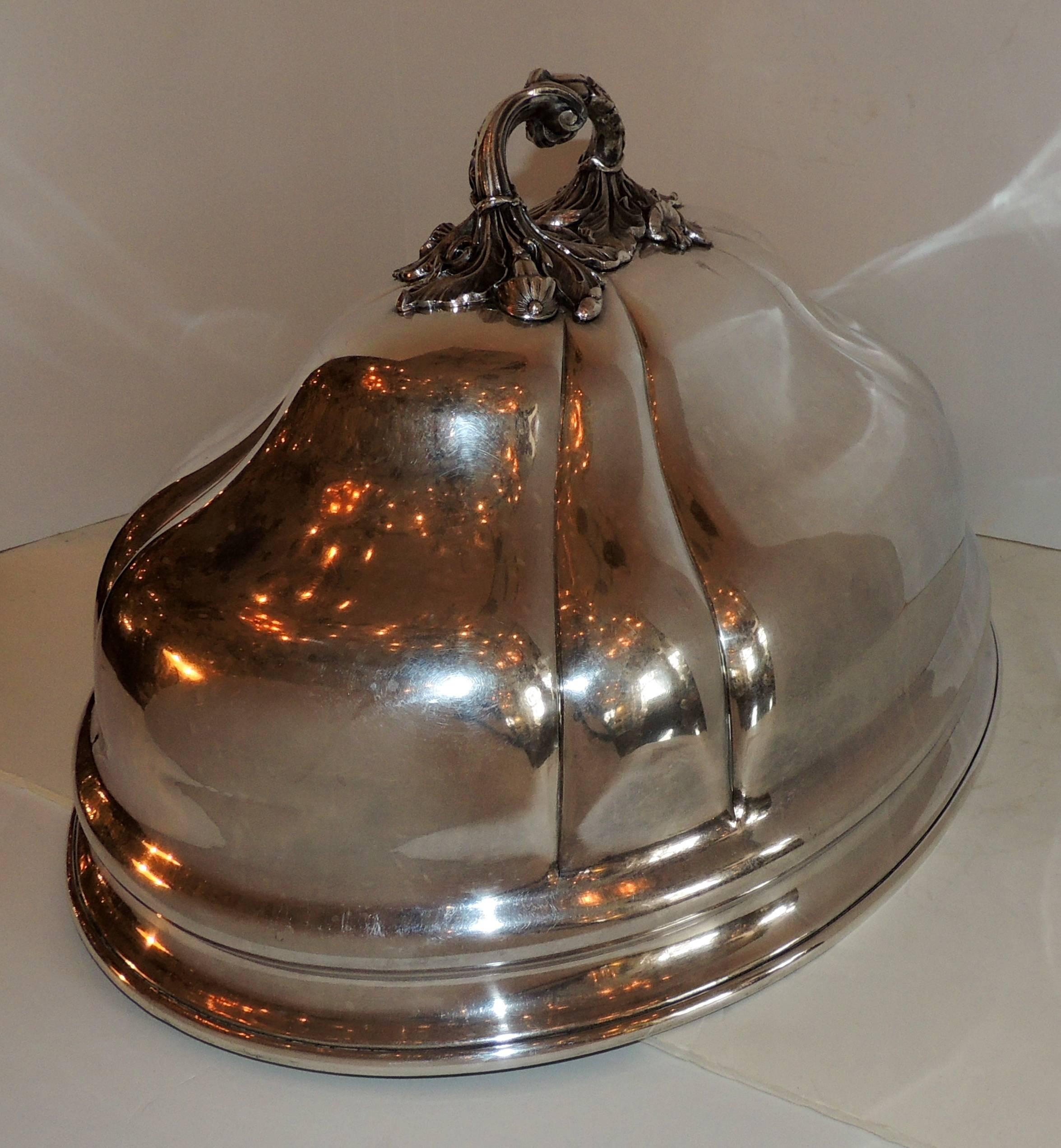 Antique Serving Silver Plated Meat Food Turkey Dome Cover Victorian Cloche Large In Good Condition In Roslyn, NY