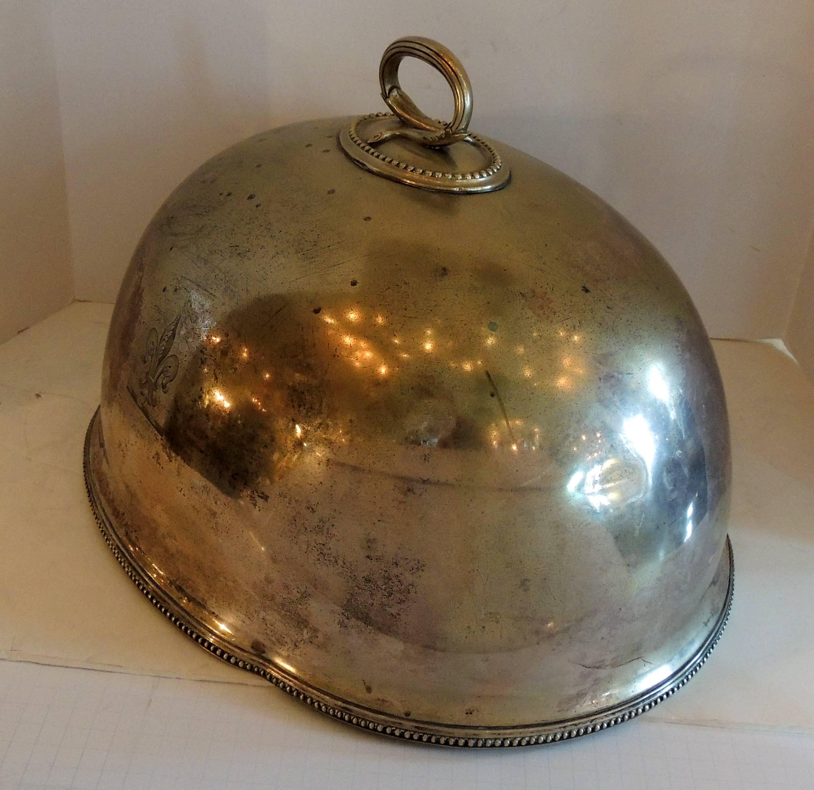 Antique A Silver Plated Meat Food Turkey Dome Cover Victorian Cloche Large État moyen - En vente à Roslyn, NY