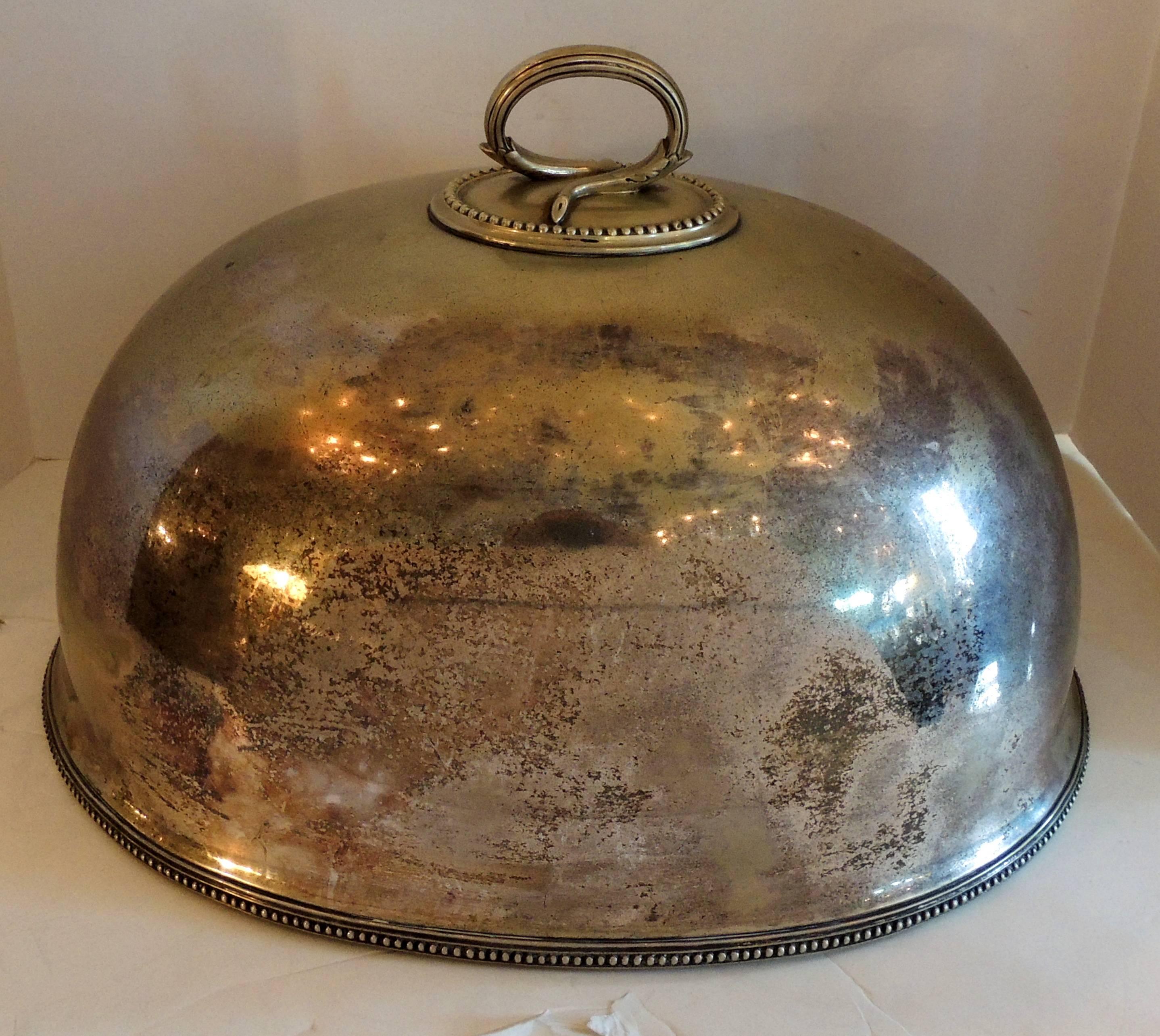 English Antique Serving Silver Plated Meat Food Turkey Dome Cover Victorian Cloche Large For Sale