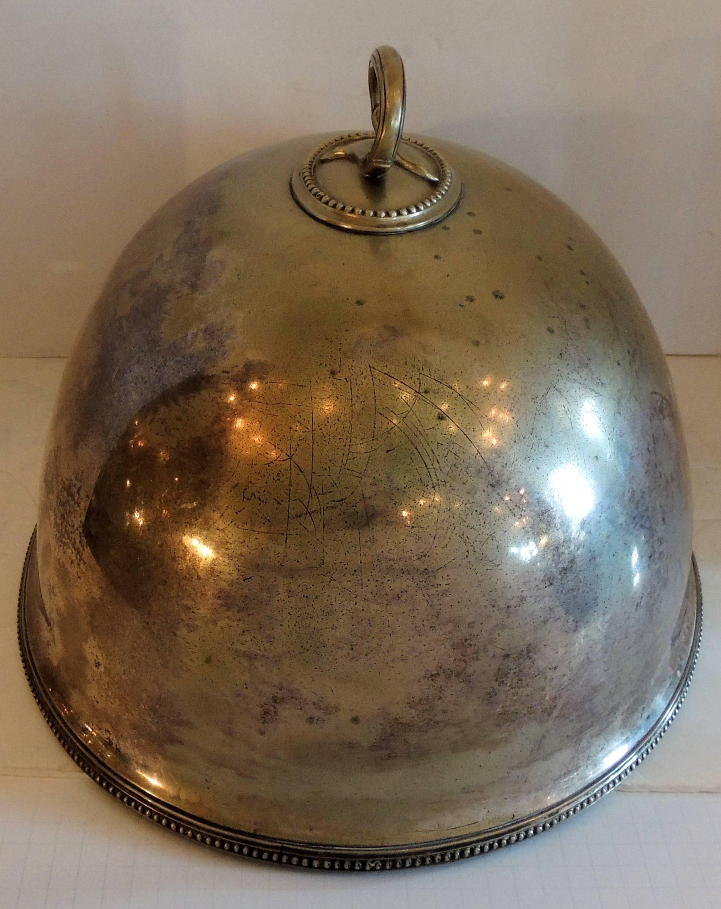 Antique Serving Silver Plated Meat Food Turkey Dome Cover Victorian Cloche Large In Fair Condition For Sale In Roslyn, NY