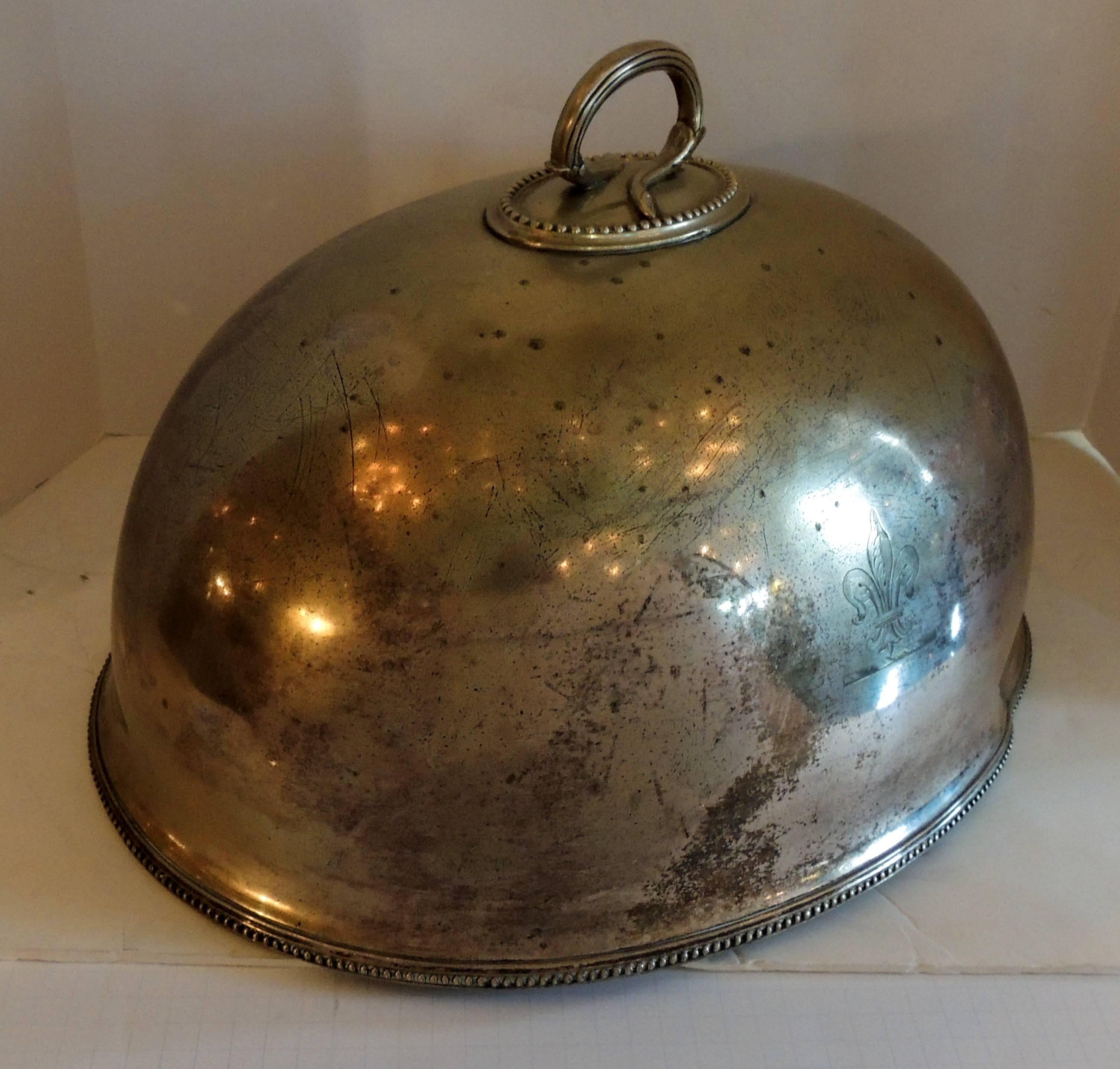 Early 20th Century Antique Serving Silver Plated Meat Food Turkey Dome Cover Victorian Cloche Large For Sale
