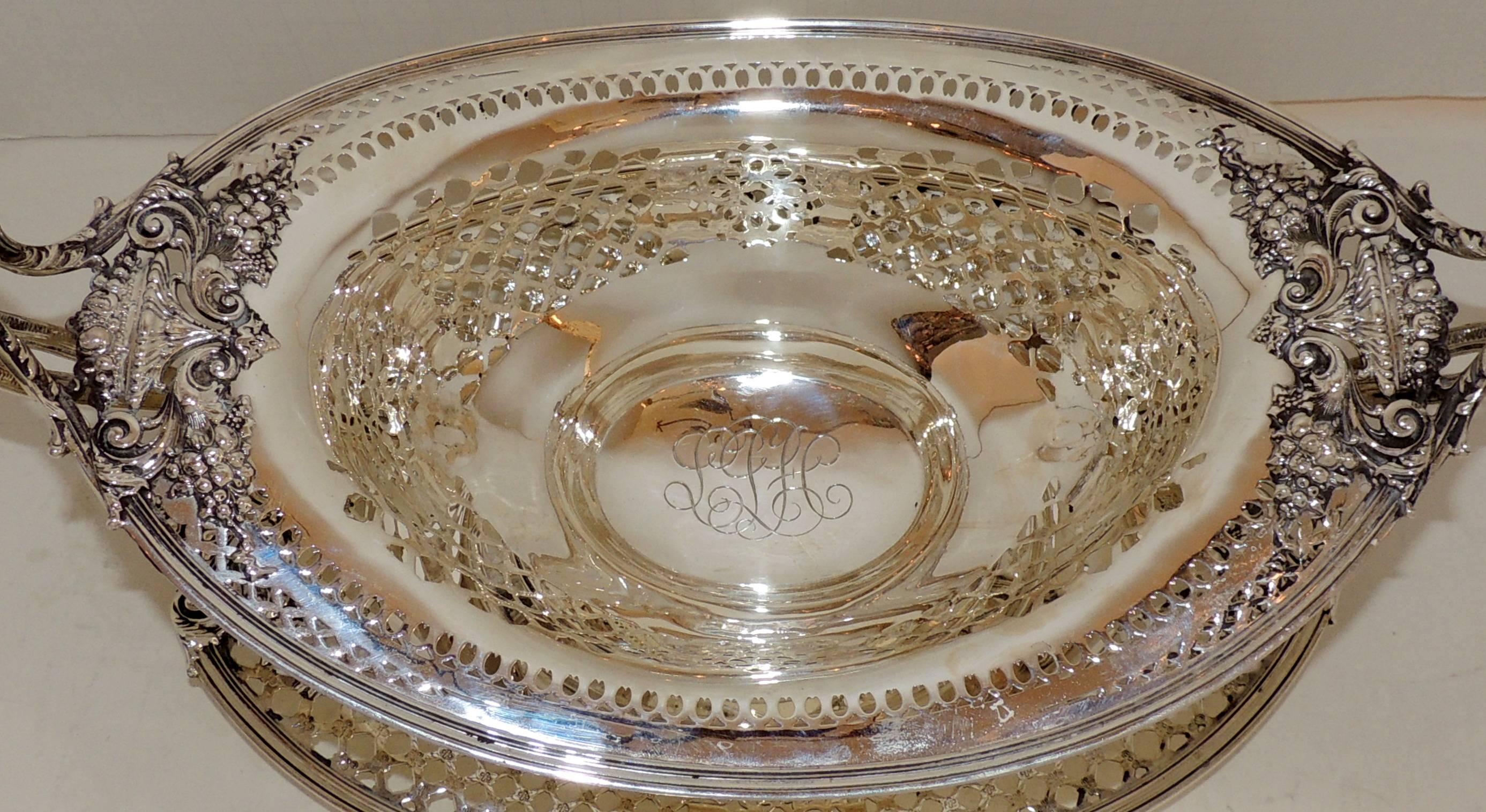 American Caldwell Sterling Silver Two-Piece Centerpiece Pierced Handle Bowl & under Tray