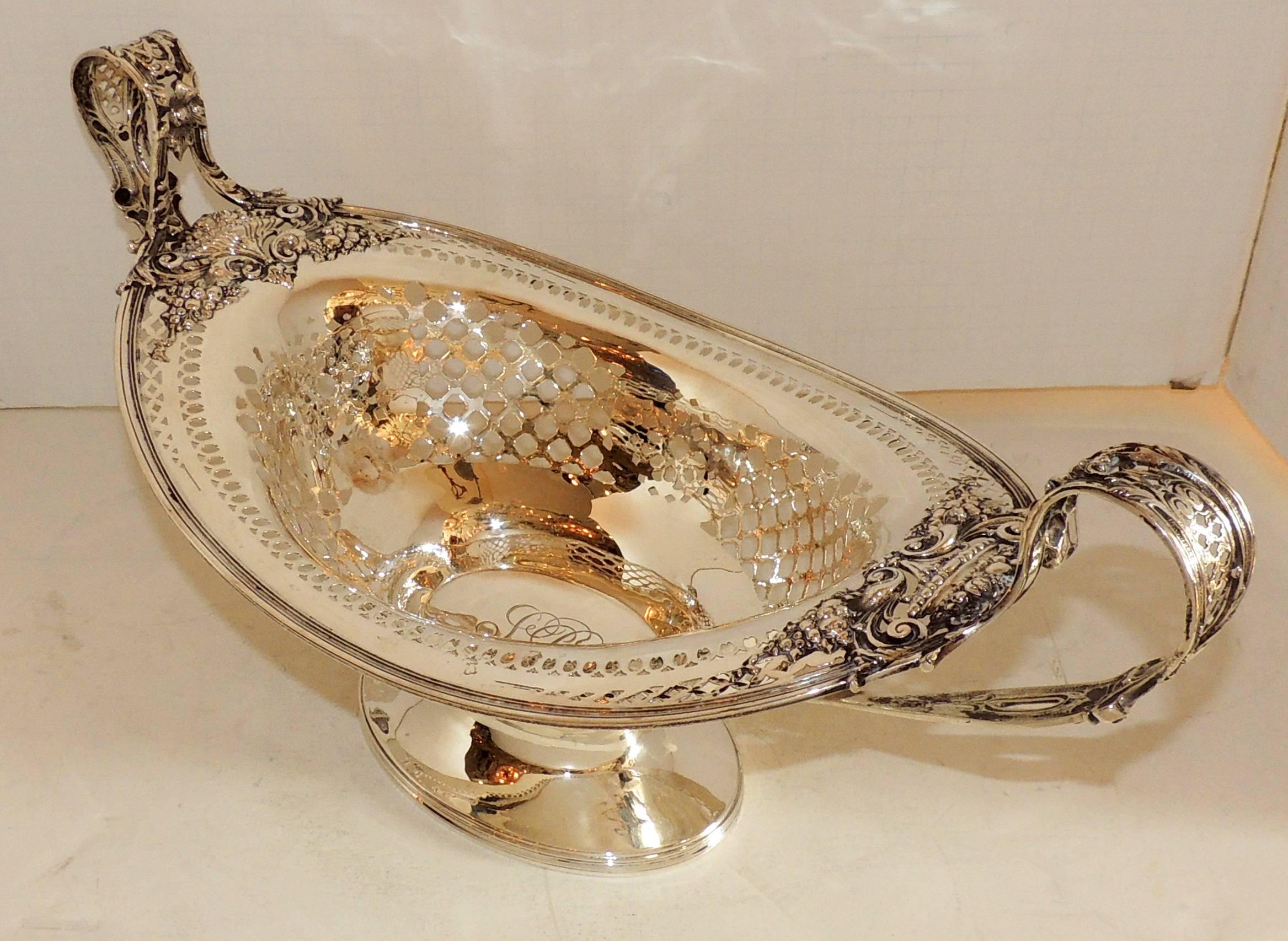 Caldwell Sterling Silver Two-Piece Centerpiece Pierced Handle Bowl & under Tray 1