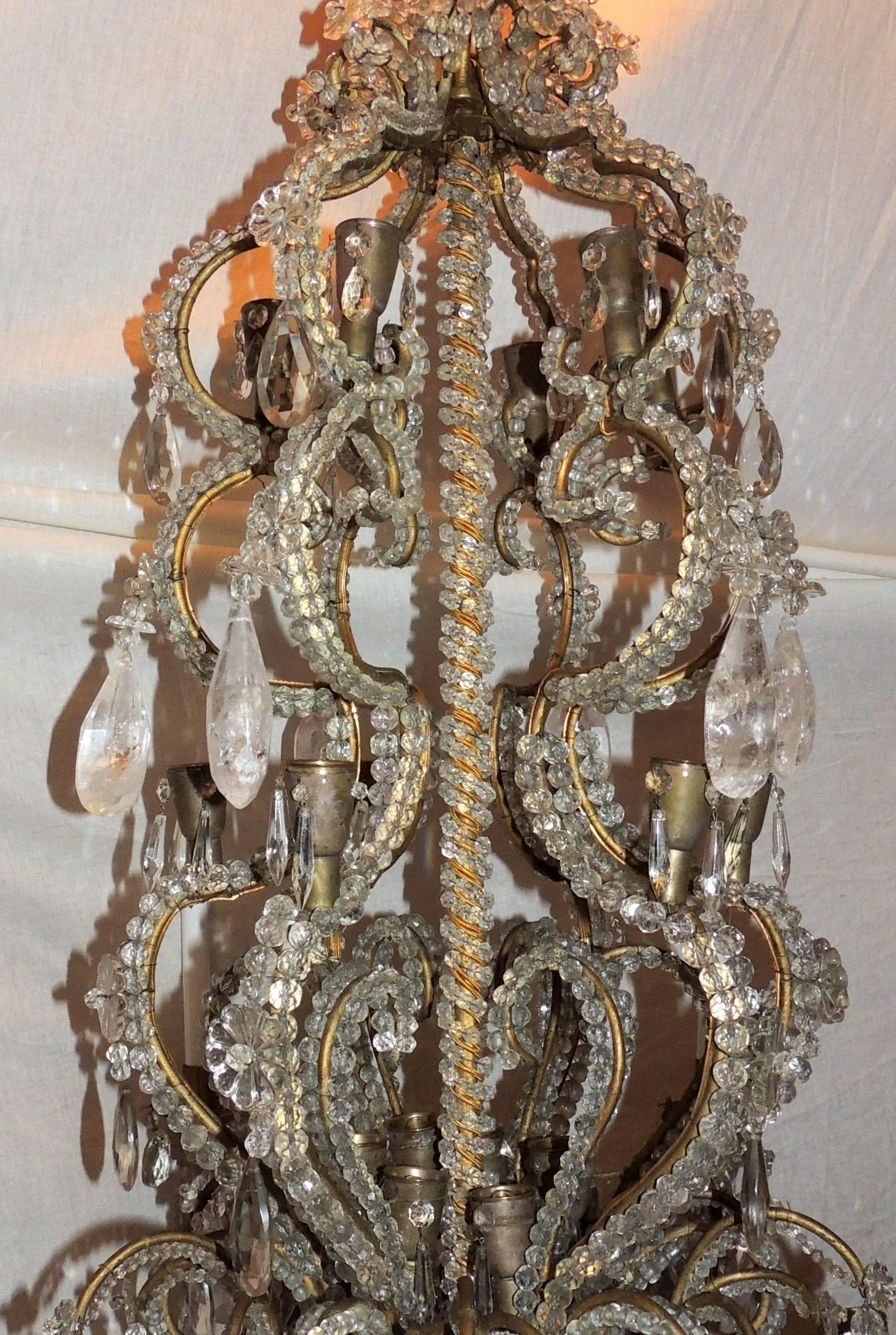 Faceted Wonderful Large French Bagues Bronze Beaded Rock Crystal 36 Light Chandelier