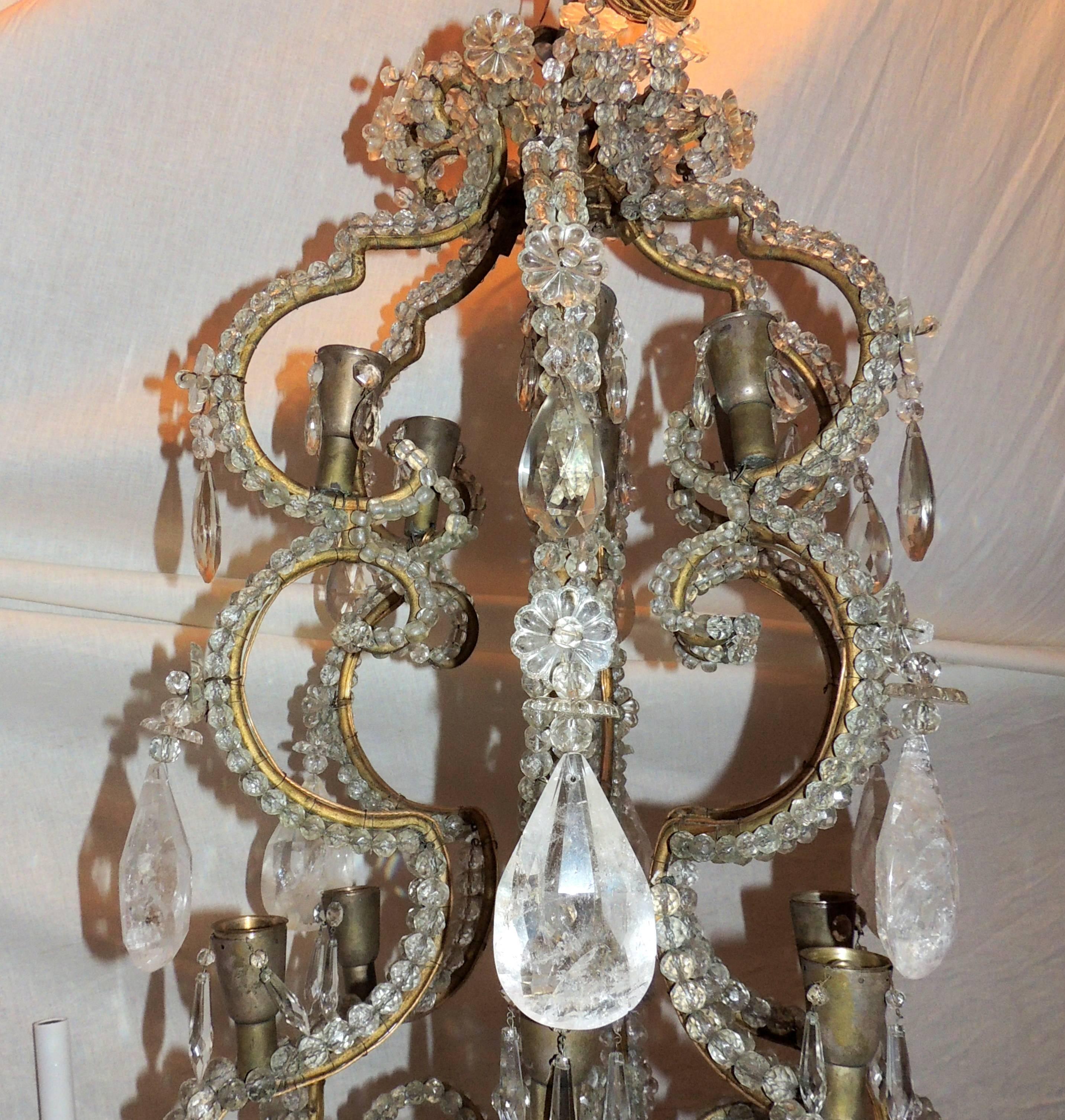 Wonderful Large French Bagues Bronze Beaded Rock Crystal 36 Light Chandelier In Good Condition In Roslyn, NY