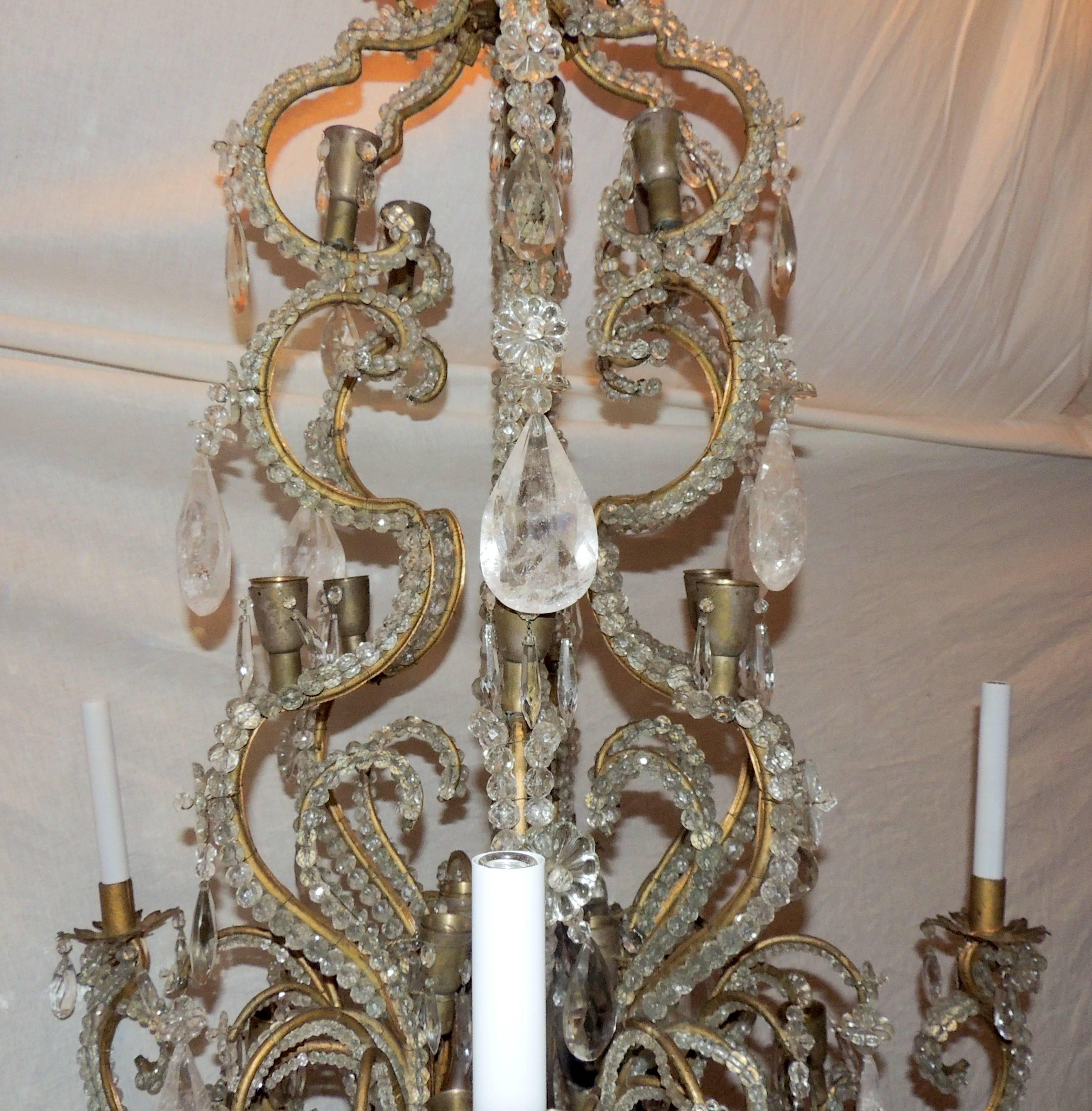 Mid-20th Century Wonderful Large French Bagues Bronze Beaded Rock Crystal 36 Light Chandelier