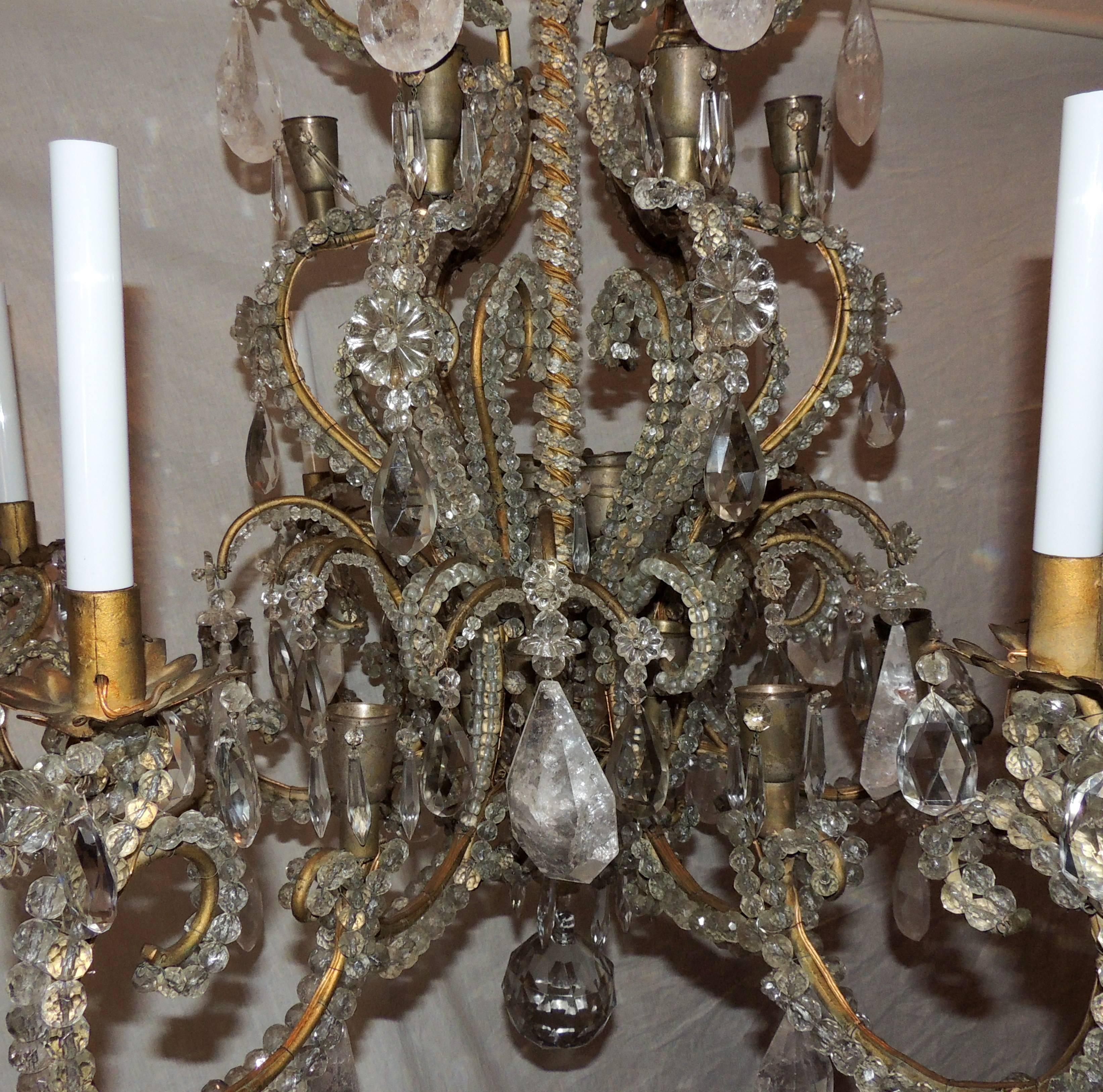 Wonderful Large French Bagues Bronze Beaded Rock Crystal 36 Light Chandelier 1