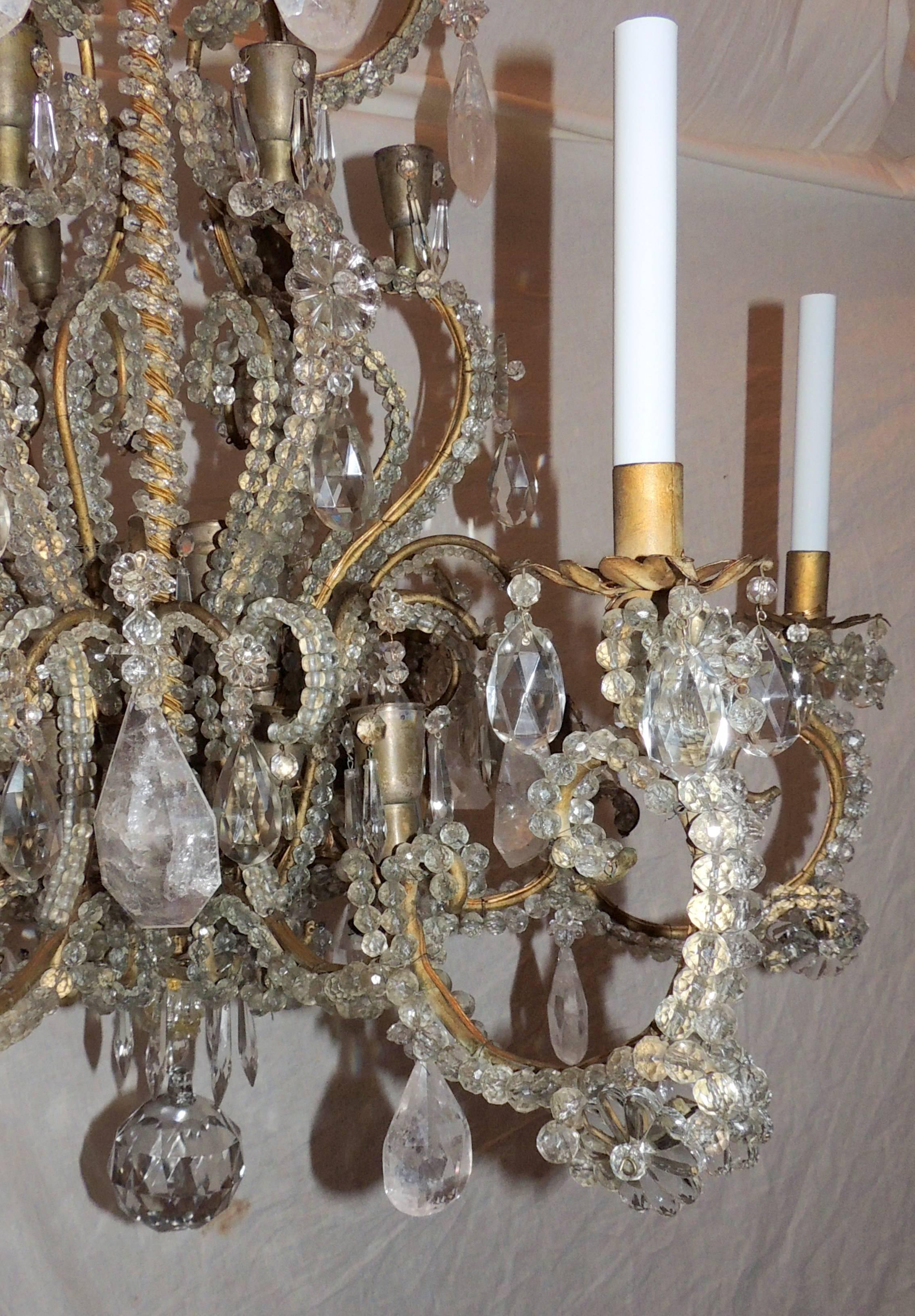 Wonderful Large French Bagues Bronze Beaded Rock Crystal 36 Light Chandelier 3