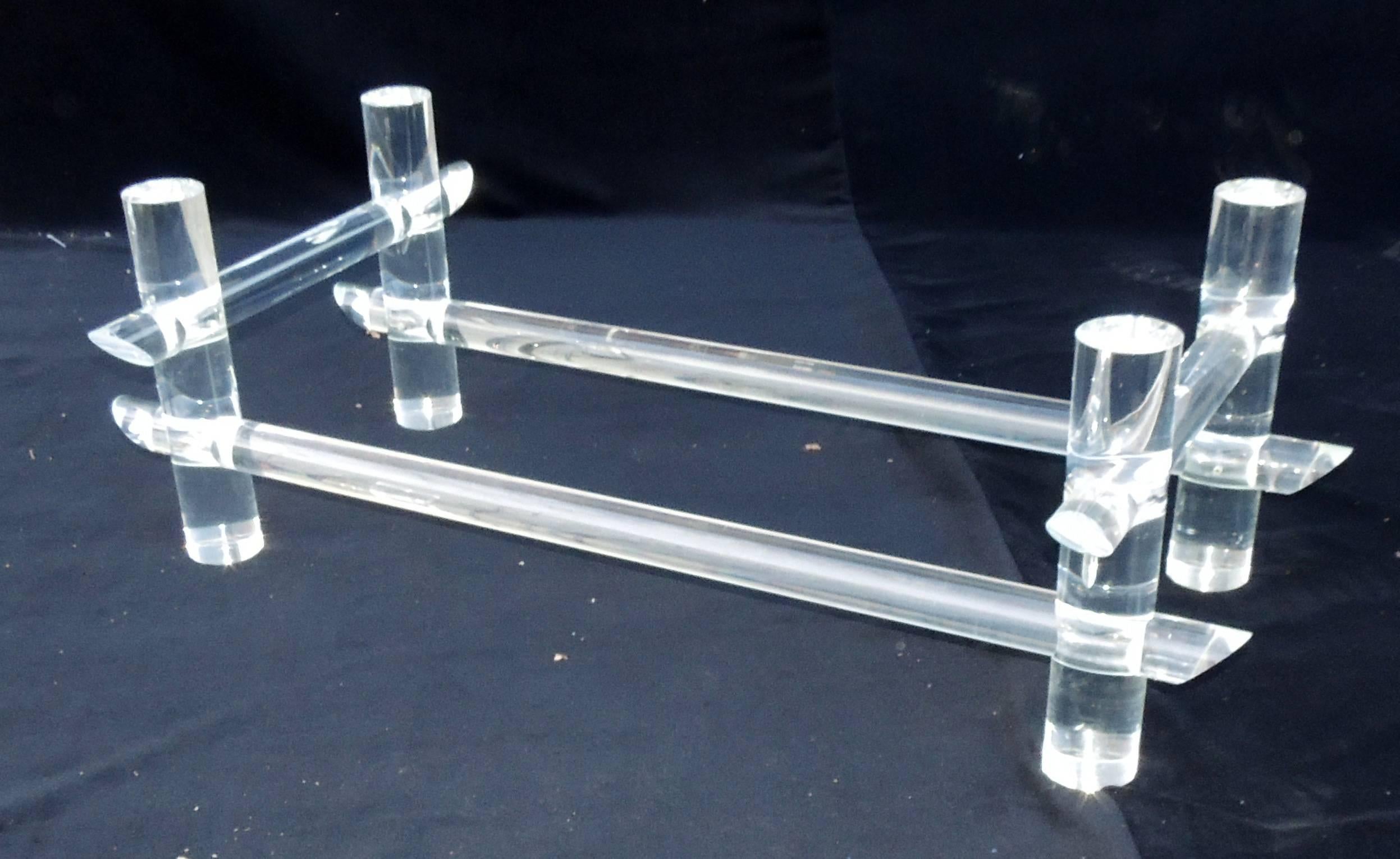 American Mid-Century Modern Lucite Signed Les Prismatiques Bamboo Glass Top Coffee Table