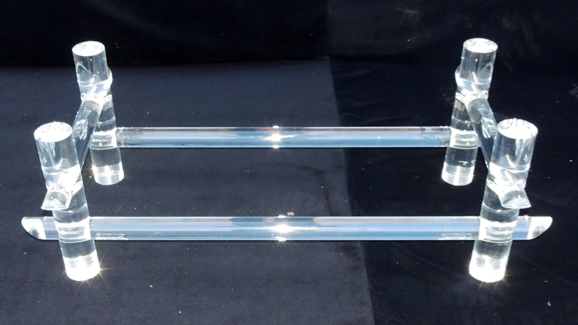 Mid-Century Modern Lucite Signed Les Prismatiques Bamboo Glass Top Coffee Table In Good Condition In Roslyn, NY
