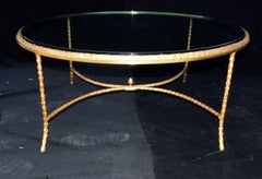 Wonderful French Gilt Bronze Leaf Round P.E. Guerin Glass Coffee Cocktail Table