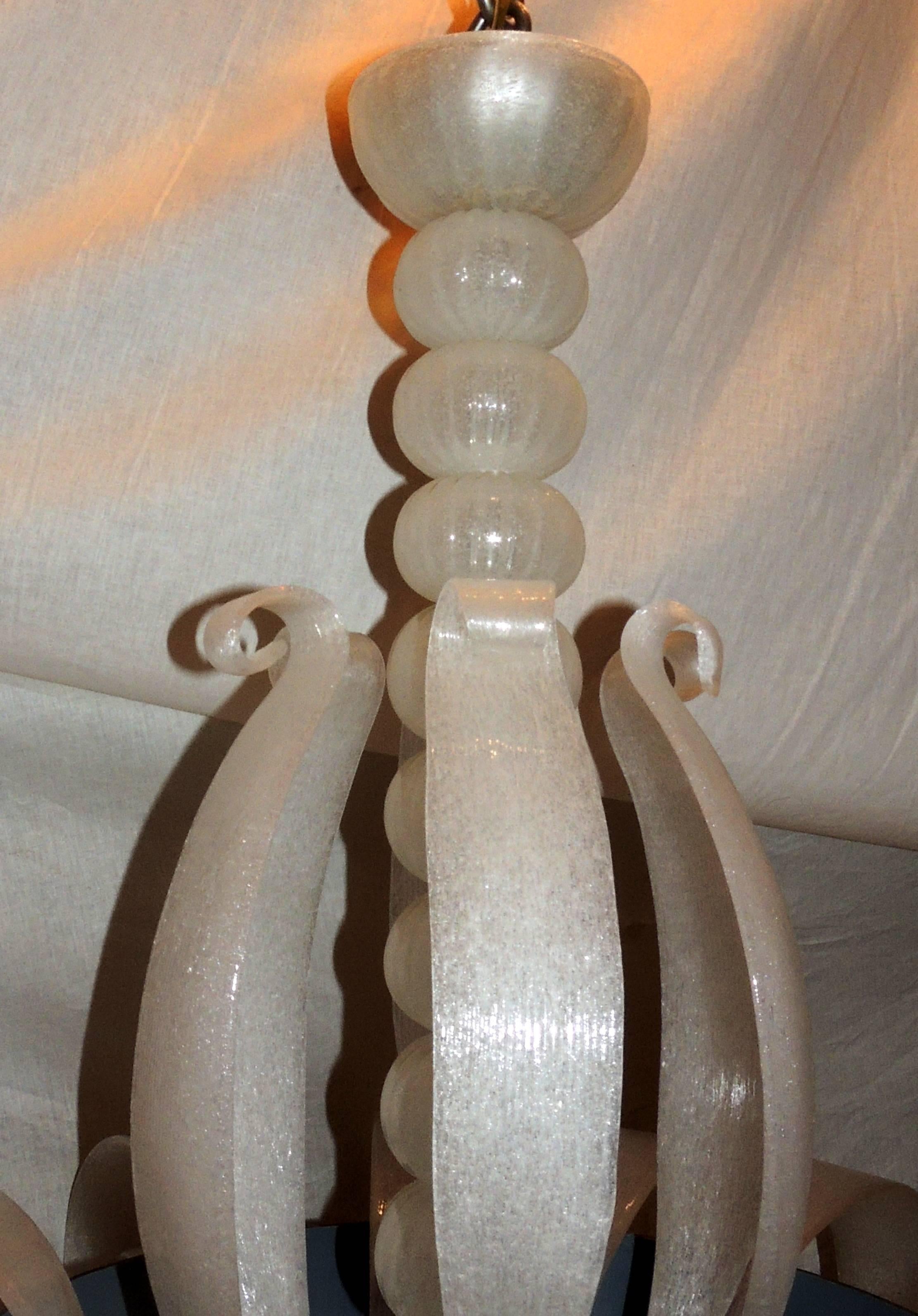 Italian Mid-Century Modern Venetian Blown Glass Fixture Transitional Leaf Chandelier