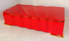 Fine Mid-Century Modern Red Lacquered Brass Lorin Marsh Deco Transitional Box