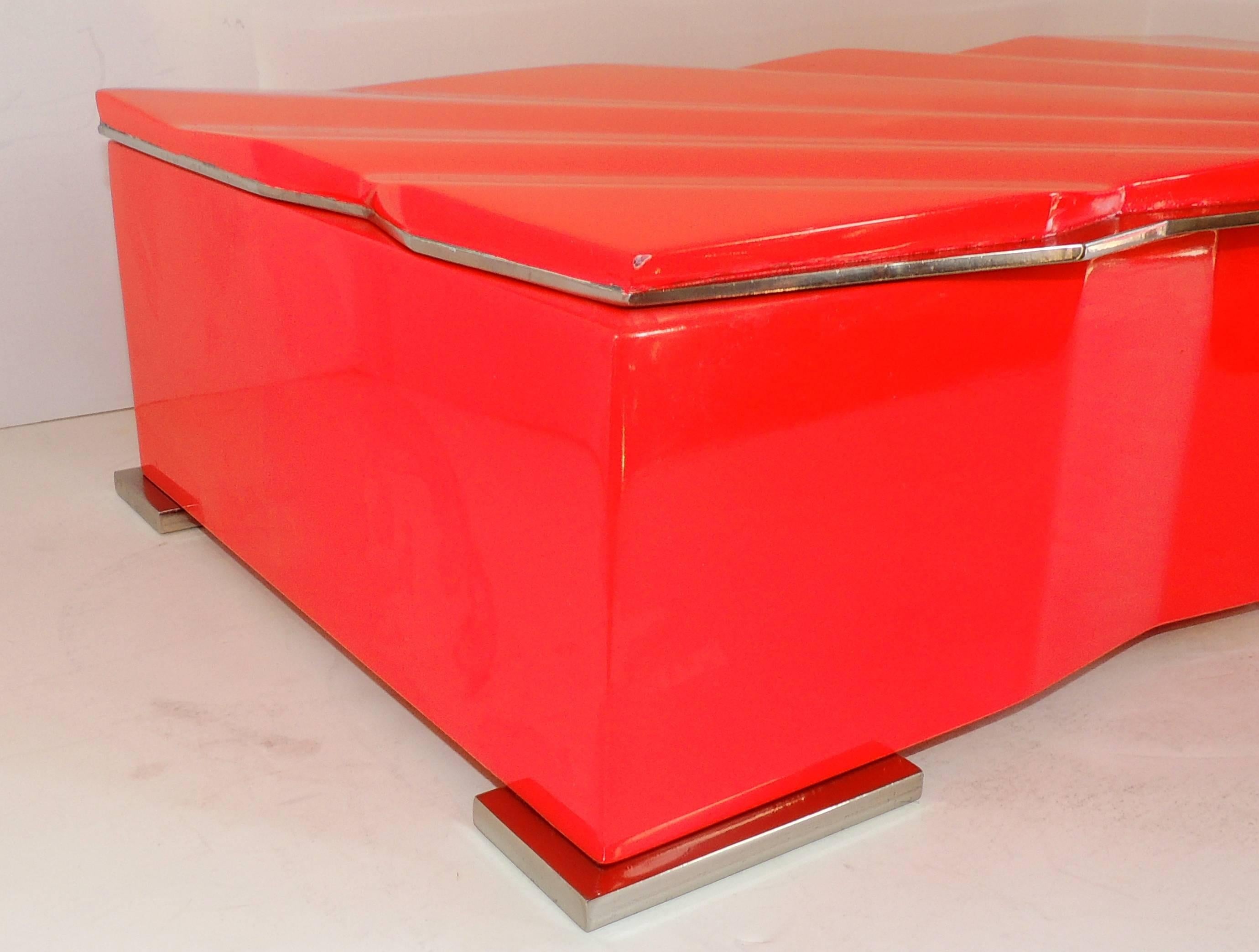 Mid-Century Modern Orange Lacquered Nickel Lorin Marsh Deco Transitional Box In Excellent Condition In Roslyn, NY