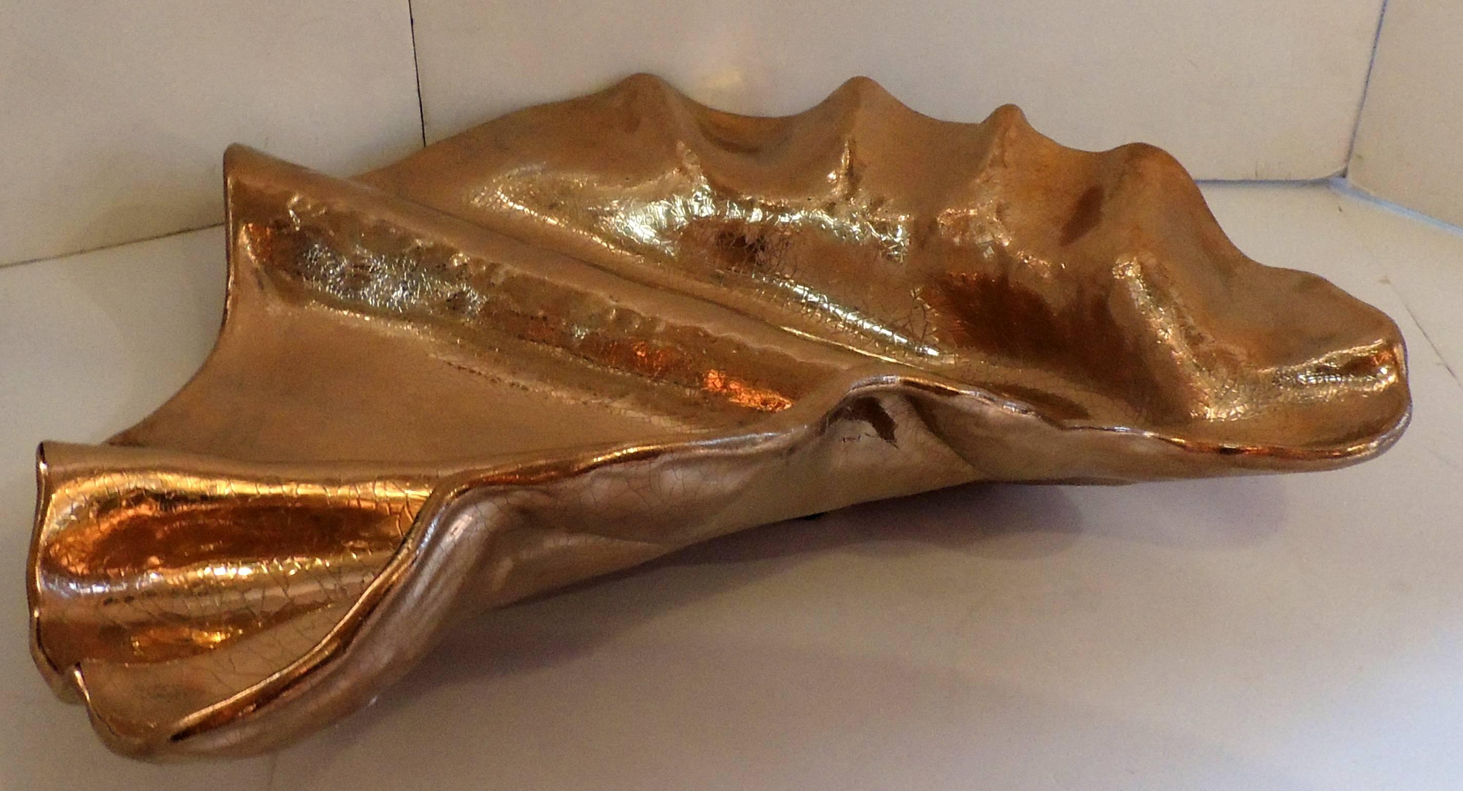 Mid-Century Modern Wonderful Lorin Marsh Large Shell Gold Gilt Alligator Porcelain Centrepiece Bowl