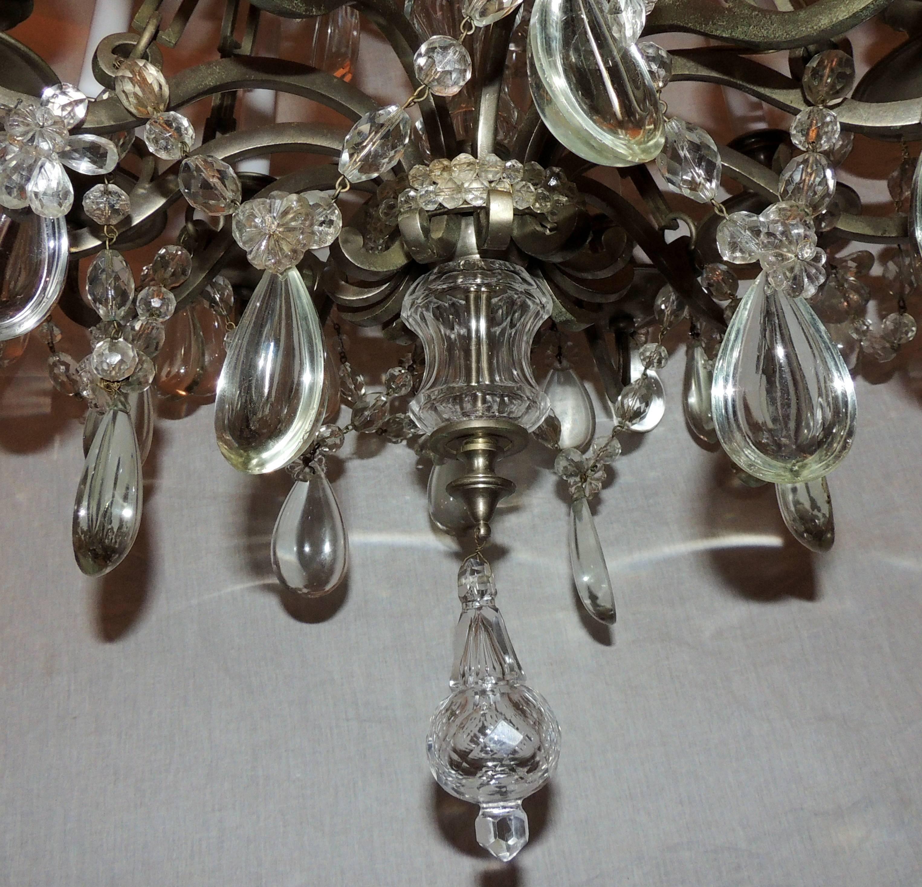 French Louis XVI Brushed Silvered Bronze Crystal Beaded Neoclassical Chandelier For Sale 1