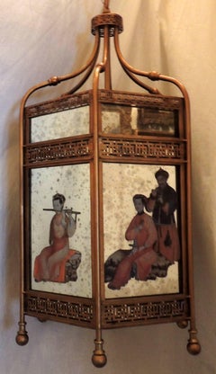 Ciondolo a lanterna ottagonale a specchio rovesciato dipinto a mano in oro dorato Chinoiserie