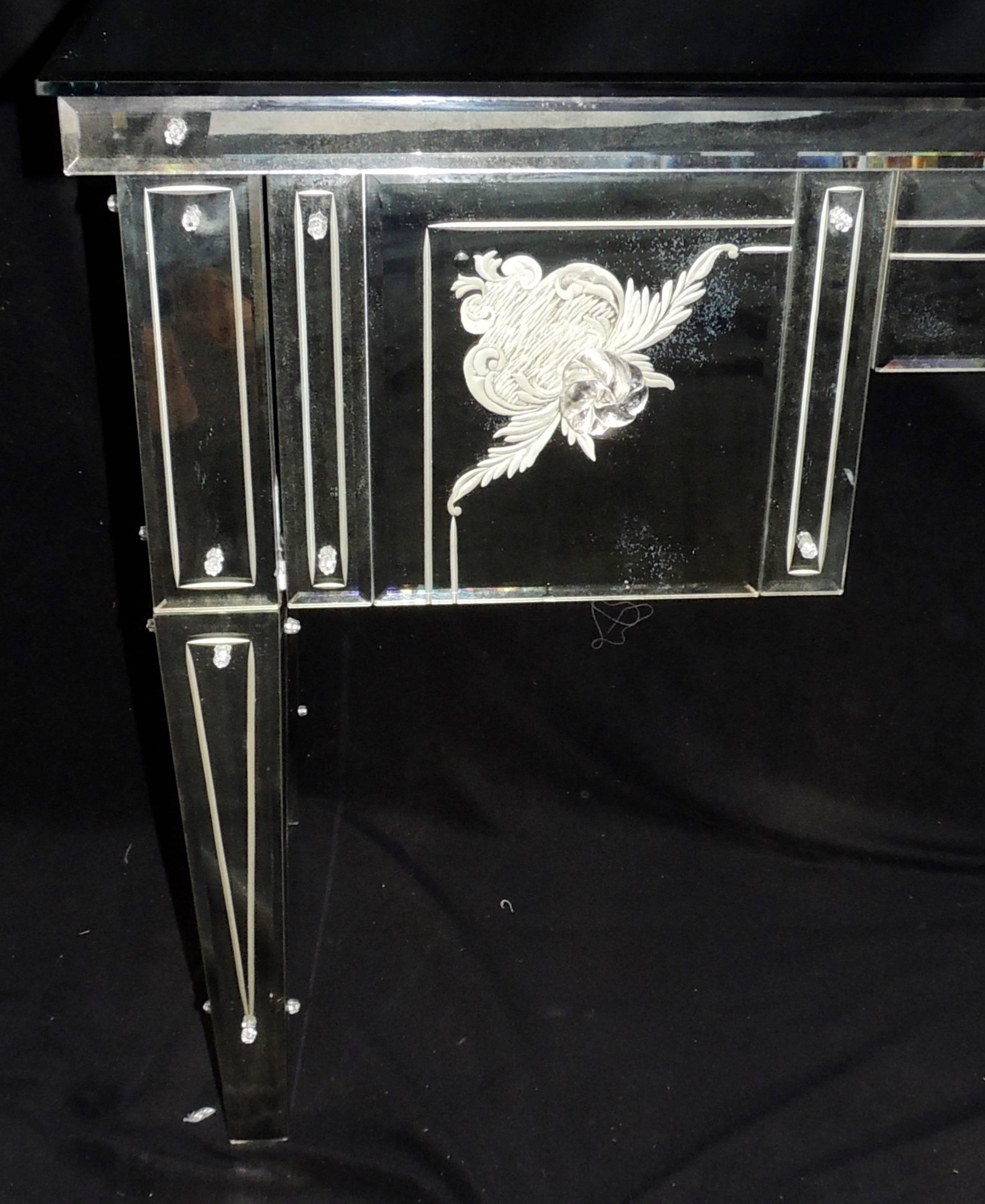 Beveled Wonderful Vintage Venetian Antique Etched Mirrored Lucite Vanity Ladies Desk