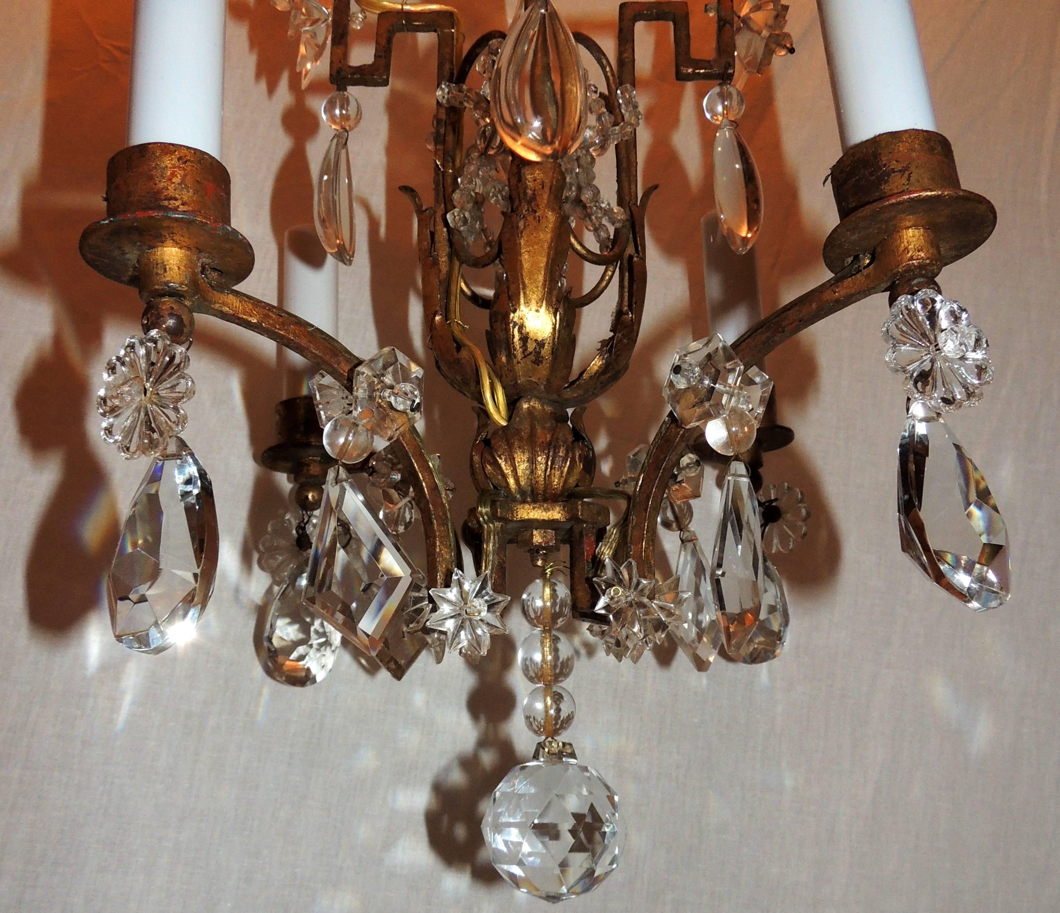 Mid-Century Modern Wonderful Bagues French Gilt Crystal Beaded Petite Chandelier Four-Light Fixture