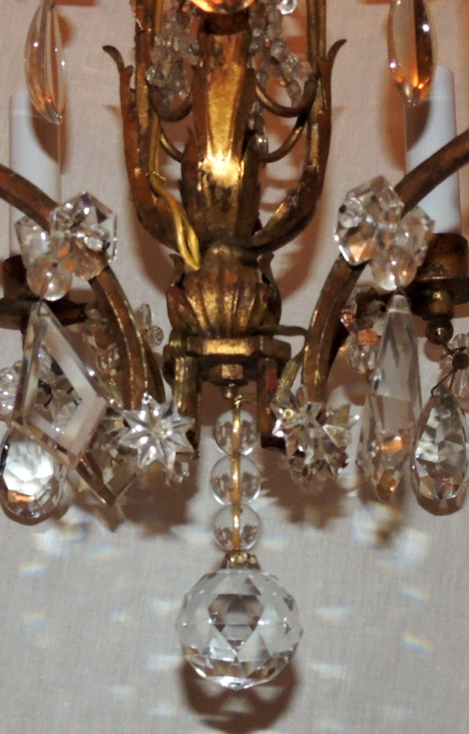 Mid-20th Century Wonderful Bagues French Gilt Crystal Beaded Petite Chandelier Four-Light Fixture