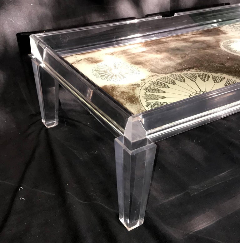 Wonderful Mid Century Modern Reverse Painted Glass Large Lucite Coffee