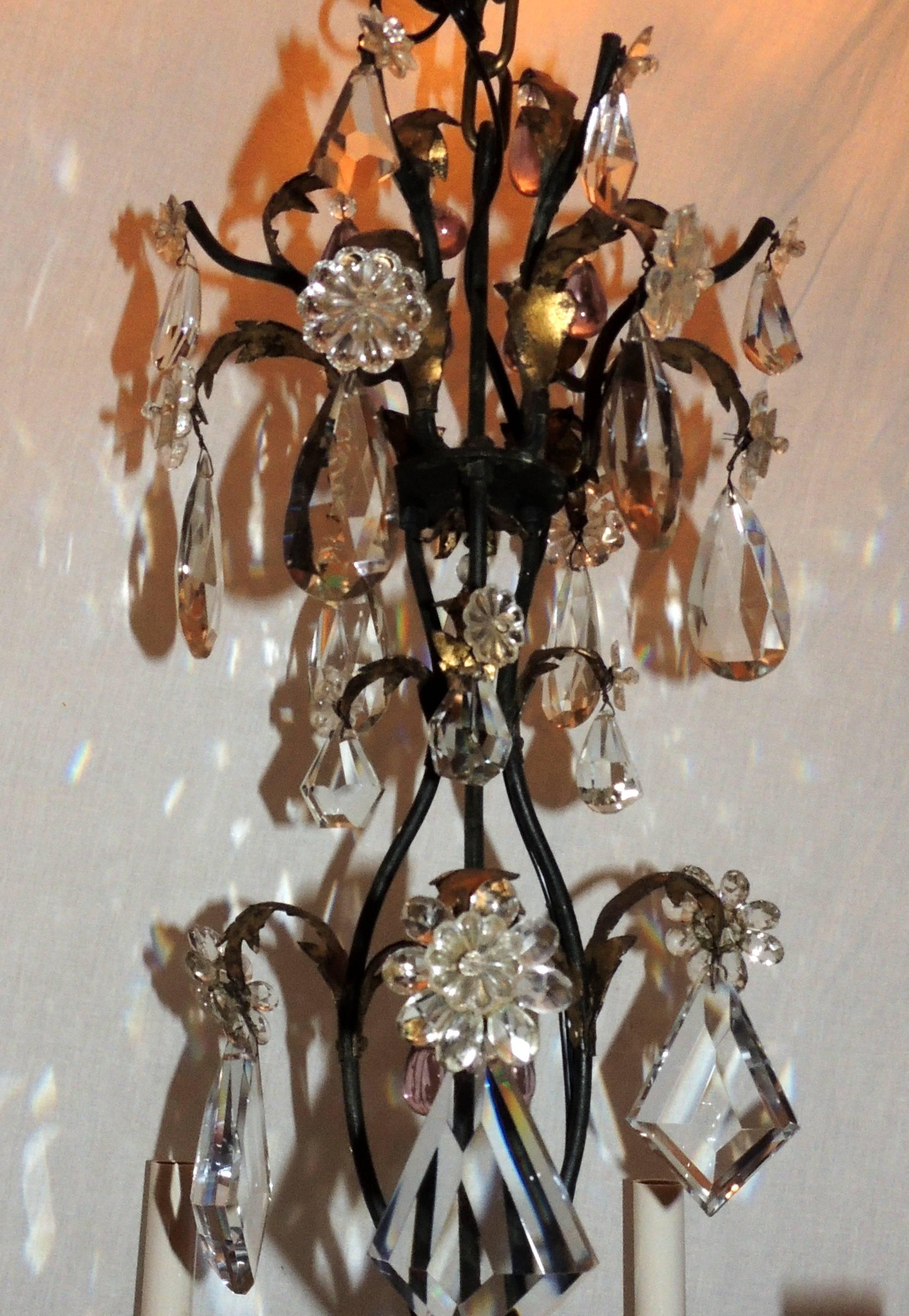 Mid-20th Century French Iron Gilt Cut Crystal Chandelier Louis XVI Baguès Six-Arm Fixture For Sale