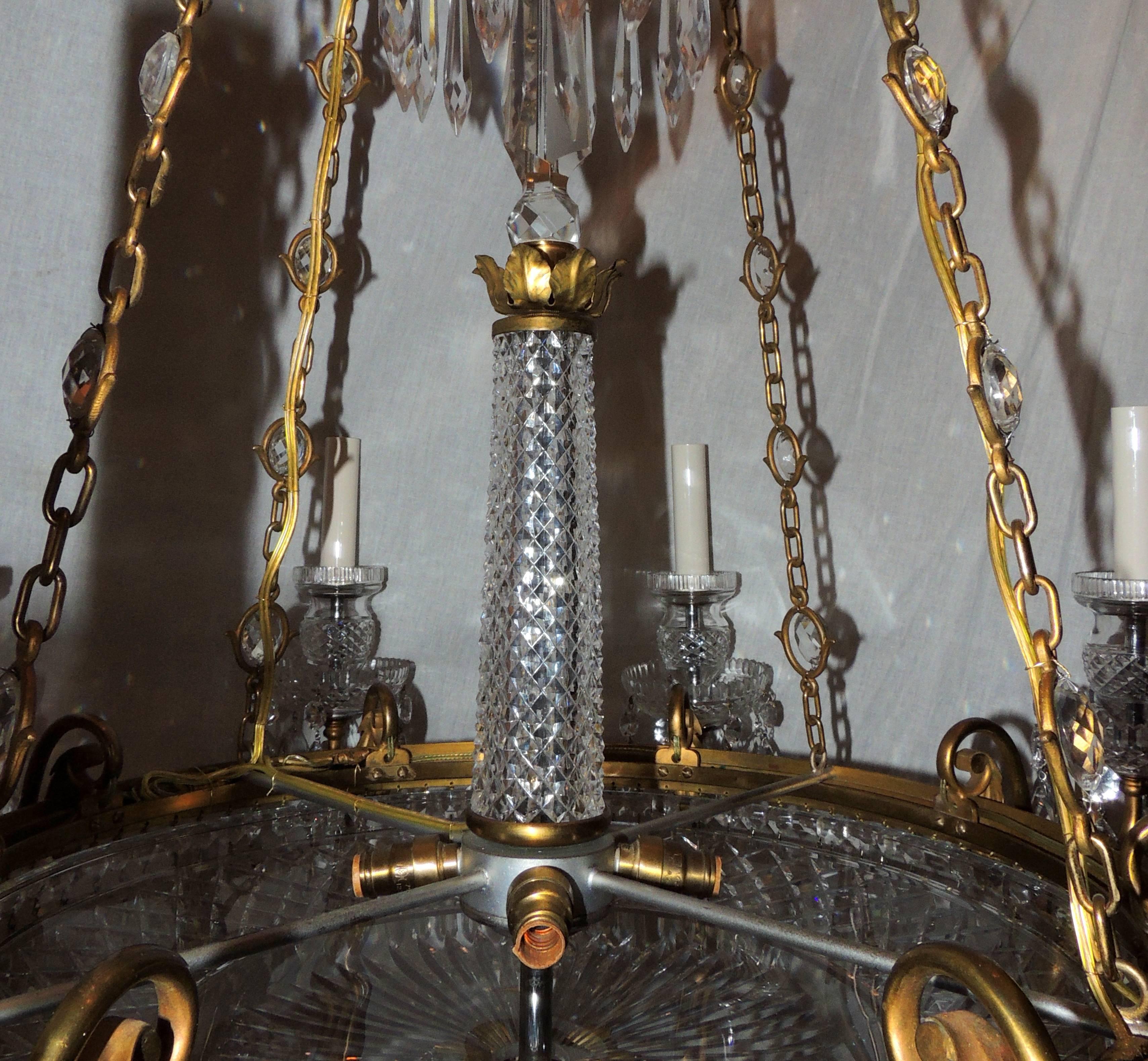 Faceted Exceptional Regency Doré Bronze Cut Crystal Centre Bowl Empire Baltic Chandelier For Sale