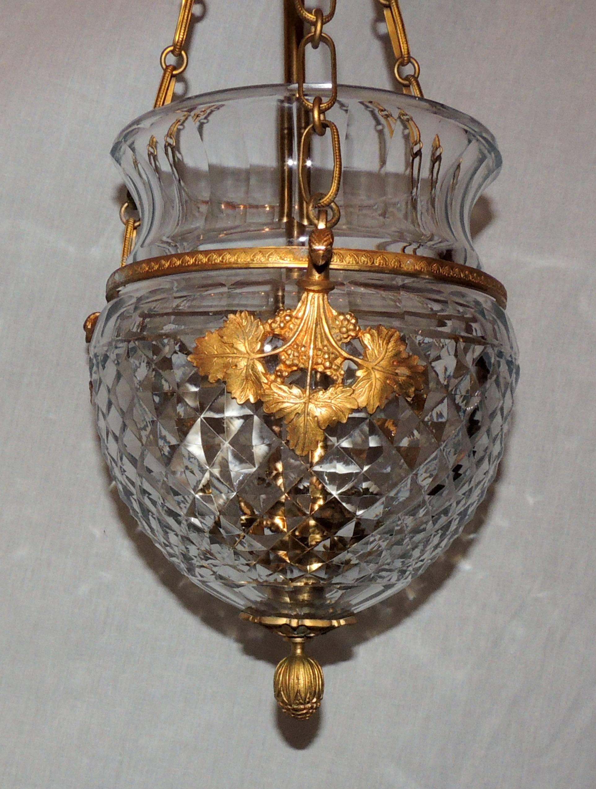 Faceted Wonderful French Bronze Crystal Neoclassical Empire Ormolu Lantern Chandelier