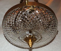 Wonderful French Bronze Cut Crystal Neoclassical Empire Ormolu Bowl Chandelier