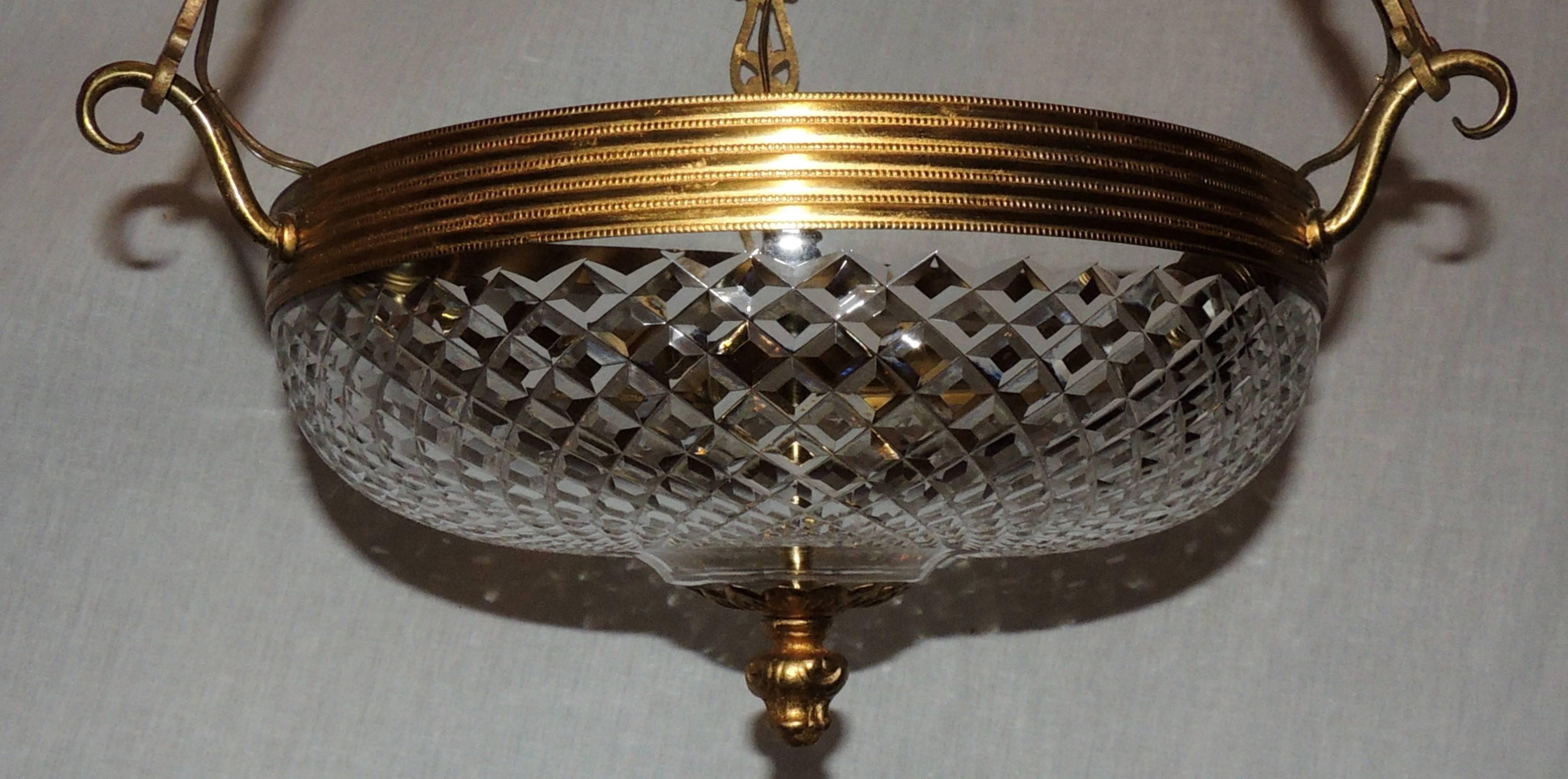 Regency Wonderful French Bronze Cut Crystal Neoclassical Empire Ormolu Bowl Chandelier