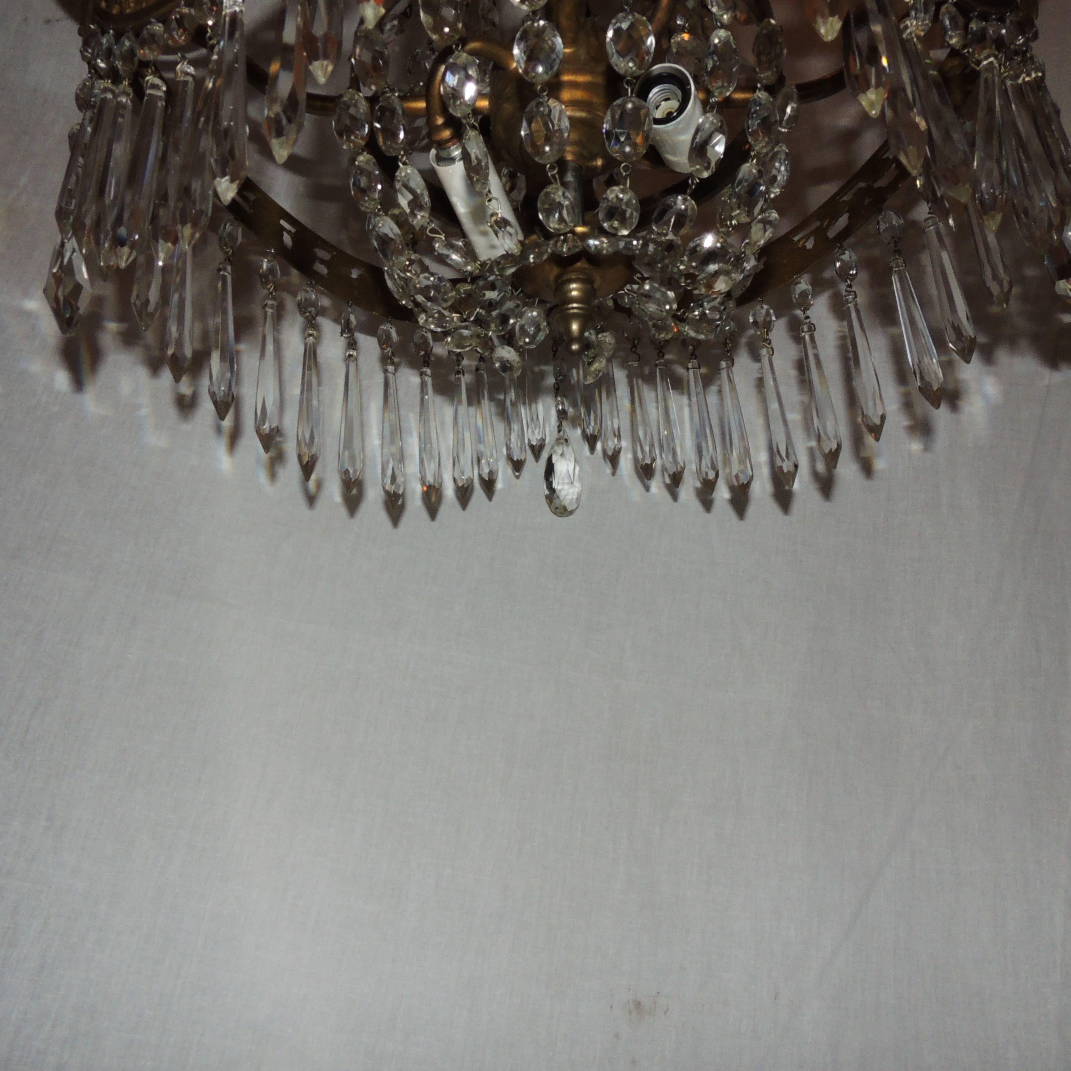 Early 20th Century Fine French Bronze Neoclassical Baltic Empire Crystal Square Basket Chandelier  For Sale